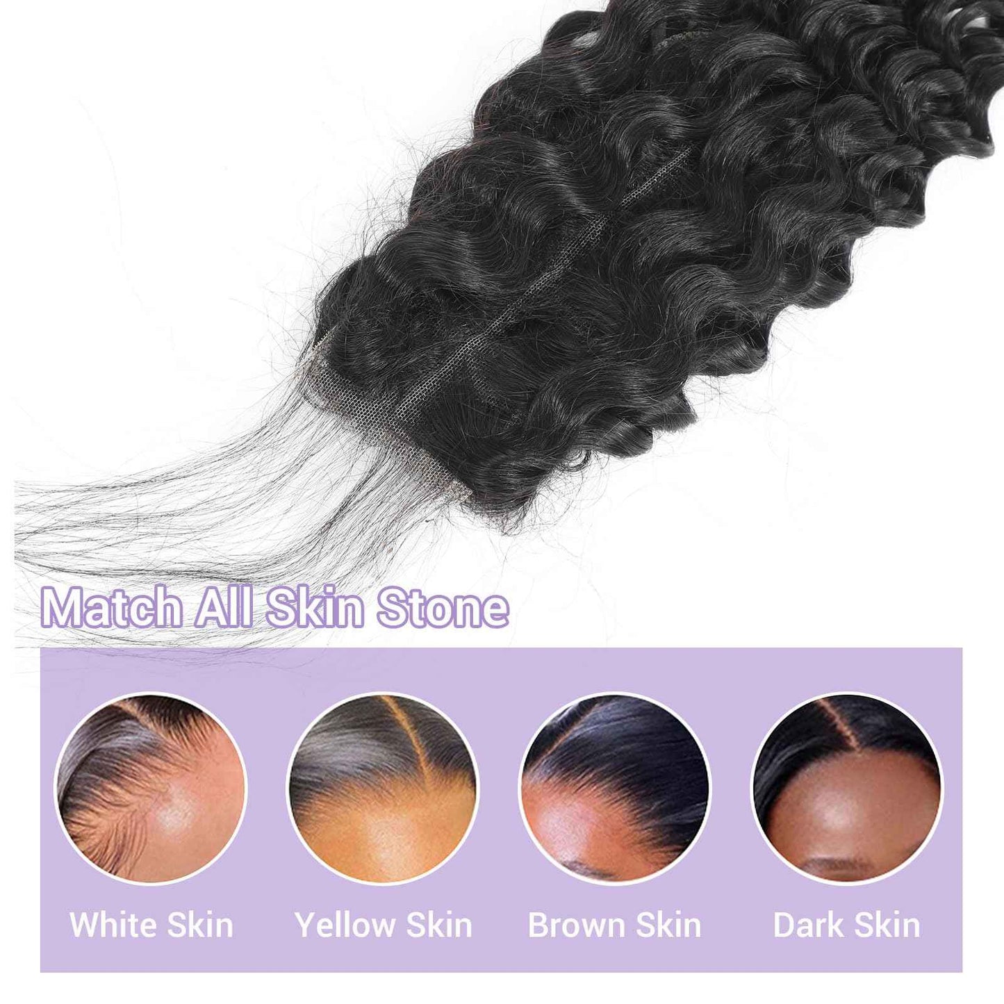 DSEKCAIN 2x6 HD Lace Closure Deep Wave Human Hair Deep Curly Transparent Lace Closure 2x6 Long Middle Part 100% Raw Virgin Human Hair Natural Black 1B Color 14 Inch 150% Density