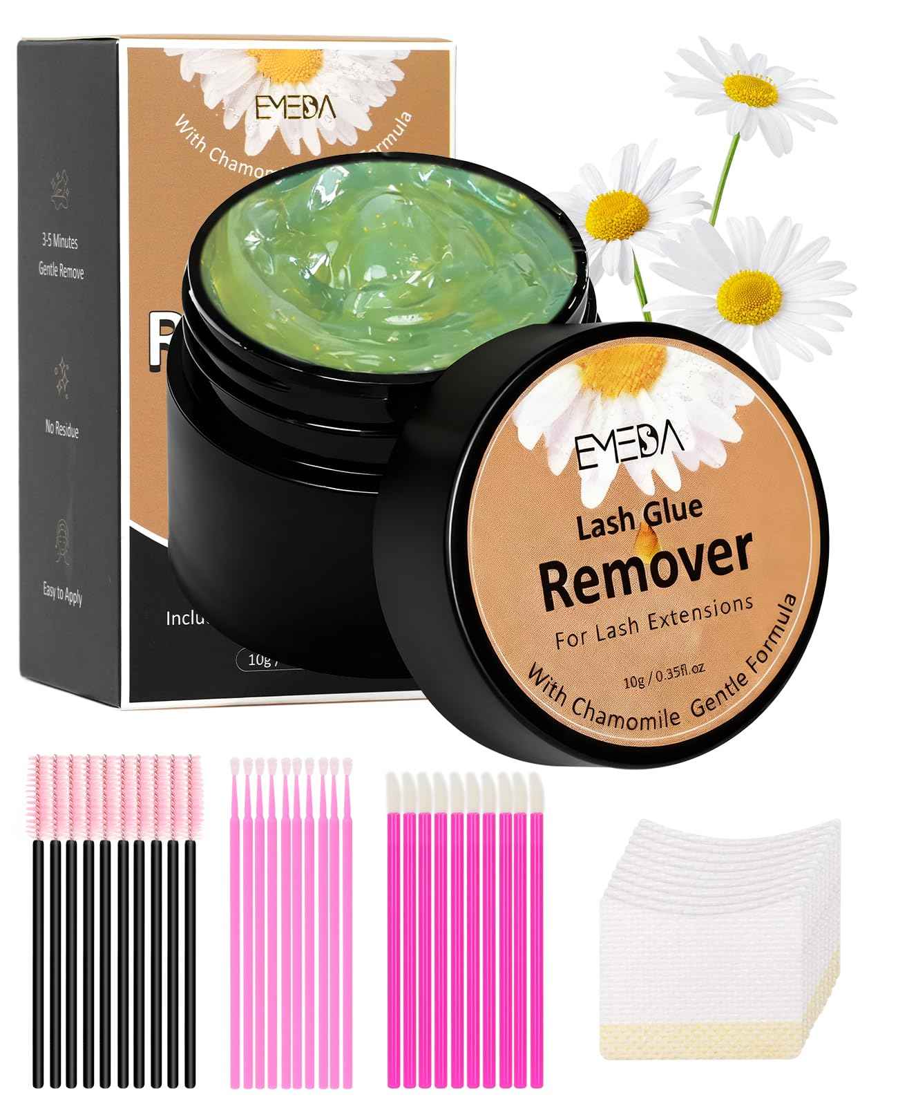 EMEDA Eyelashes Extension Remover 10g, Lash Extension Remover for Individual Lashes with Chamomile Gentle Formula, 0.35oz Professional Removal Cream Kits with Tools (02)