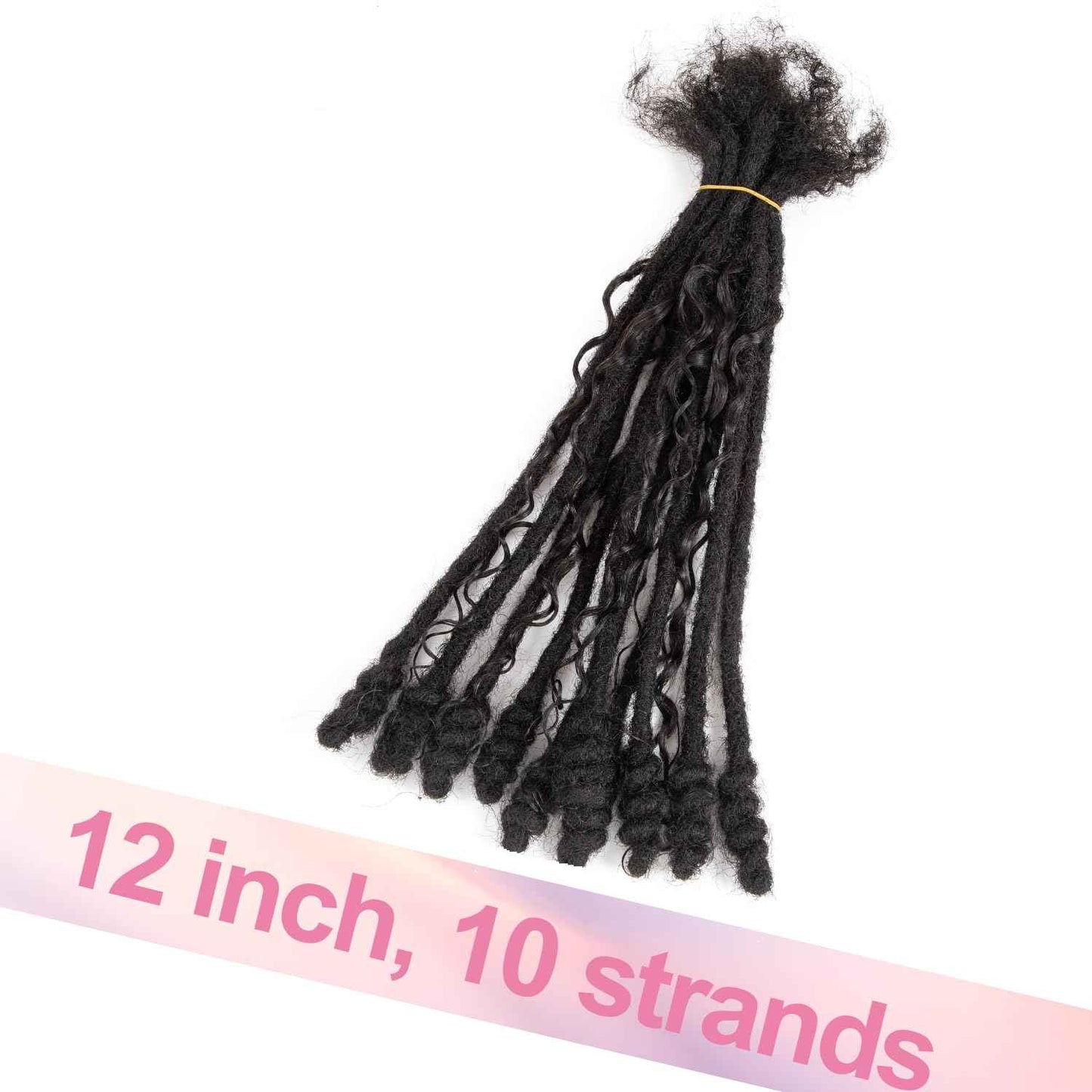 Lovenea 0.6 cm Human Hair Dreadlocks with Twist Ends 12 inch 10 Strands Boholocs Human Hair Handmade Dreadlock Extensions Natural Black Color Can Be Dyed Bleached Curled (1B#, 12 Inch-10 Strands)