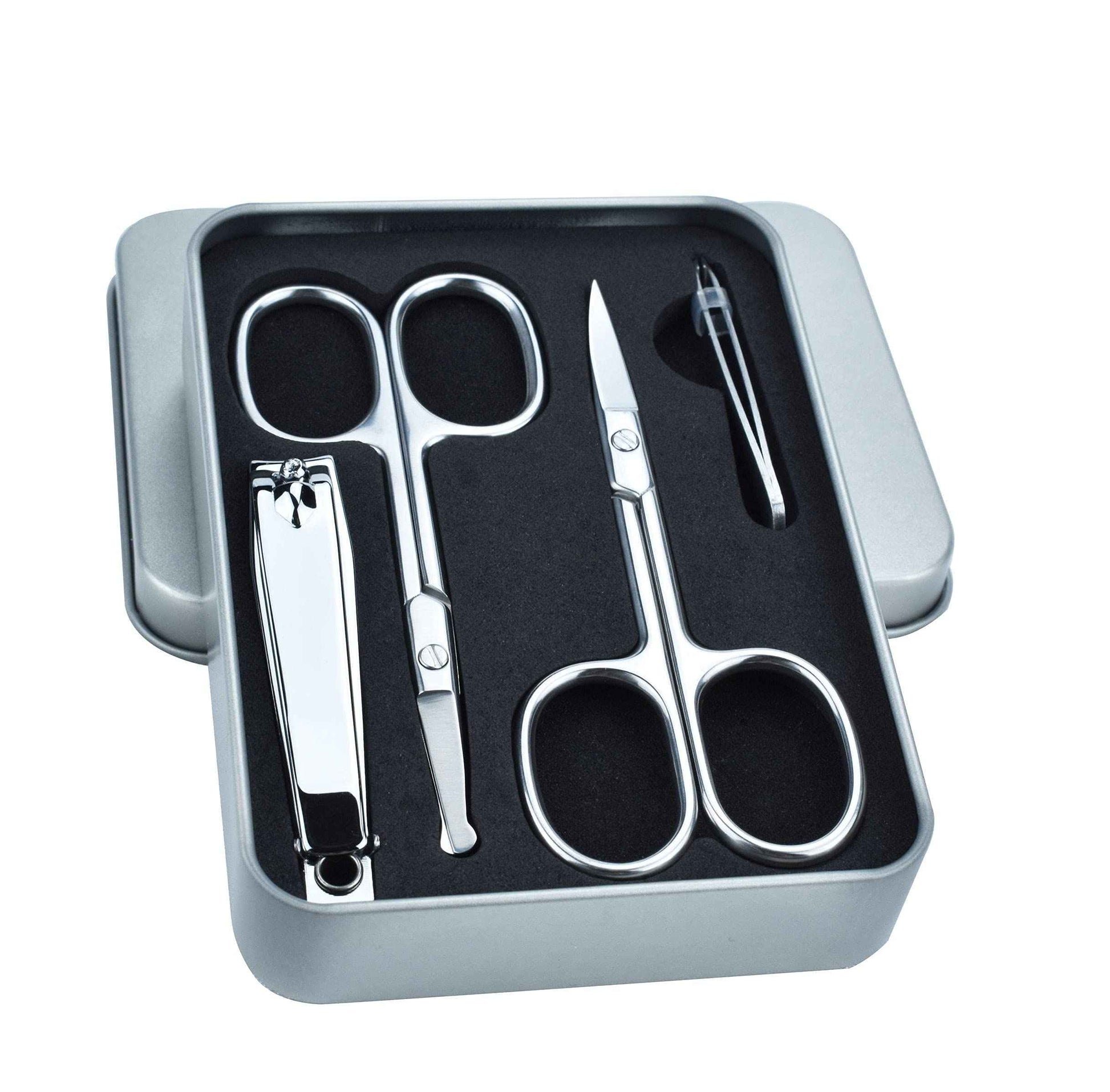 5Pcs Beauty Grooming Eyebrow Scissor Men Women Facial Nose Hair Scissor Curved Round Blunt Mustache Beard Manicure Pedicure Trimmer Set Stainless Steel Slant Tweezers Nail Clipper Pet Dog Scissor Kit