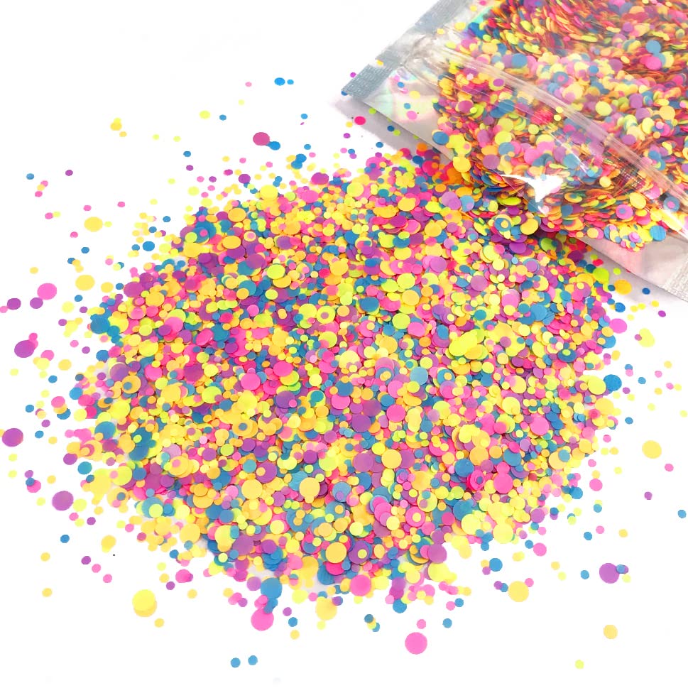 Rainbow Circles Face & Body Glitter - Chunky Glitter - UV Avtivated - Uses Include: Festival Rave Makeup Face Body Nails Resin Arts & Crafts, Resin, Tumblers, Bath Bombs - Multi-Size Circle Shape