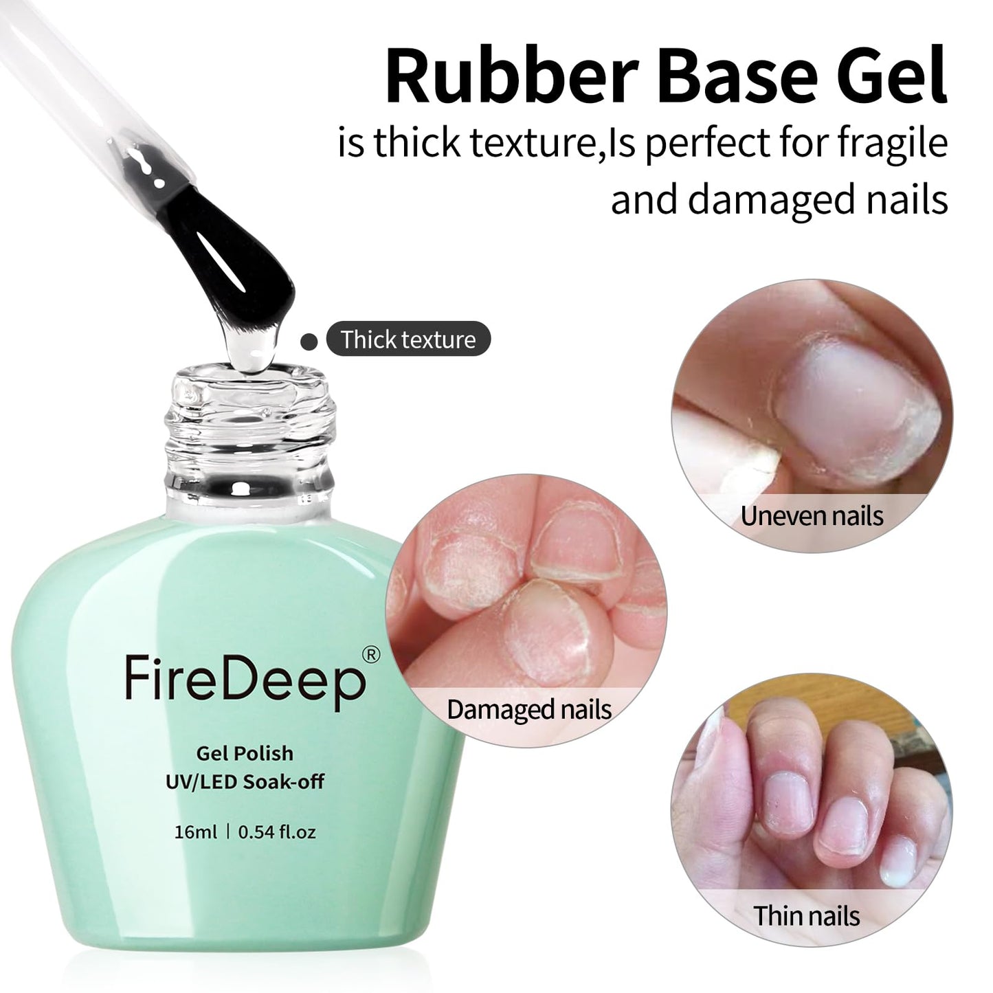 Firedeep Rubber Base Gel Polish, 16ML Clear Base Gel for Nails Builder Gel Nail Strengthener Gel Nail For Starters DIY Nail Art U V LED Soak Off 1Pcs