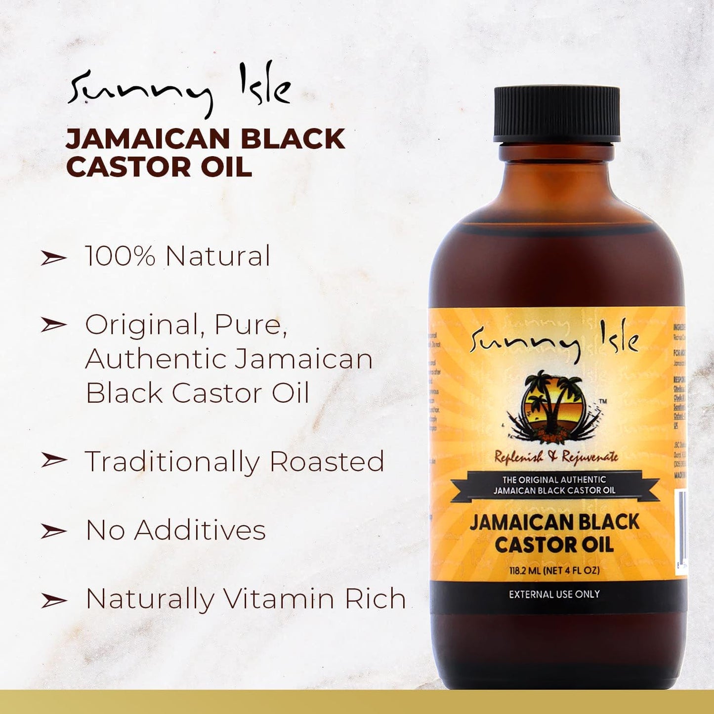 Sunny Isle Jamaican Black Castor Oil 4oz | 100% Natural Treatment for Hair, Scalp and Skin