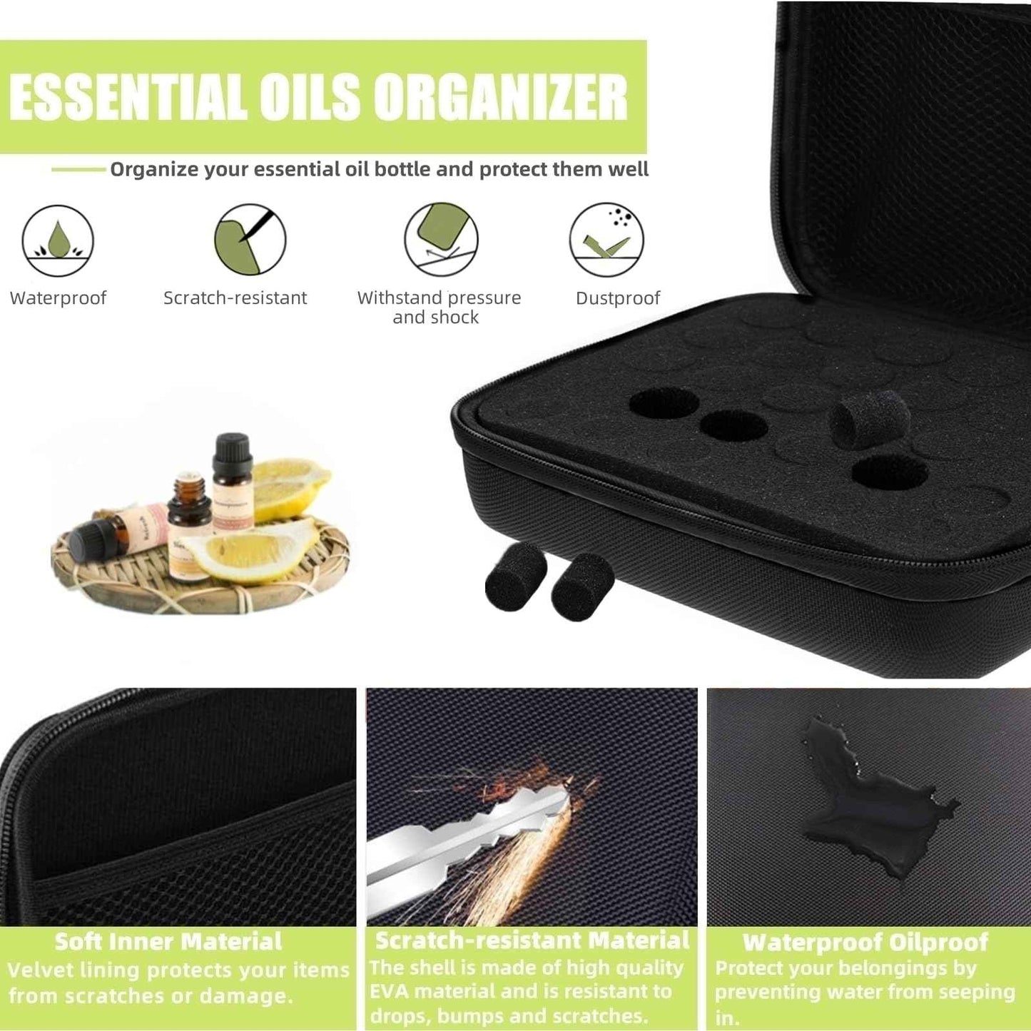 BLIRITEL EVA Essential Oils Organizer, 30 Bottles Hard Shell Essential Oil Storage Carrying Case, Essential Oils Boxes Holds 30 Bottles with 5ml,10ml,15ml (Black)