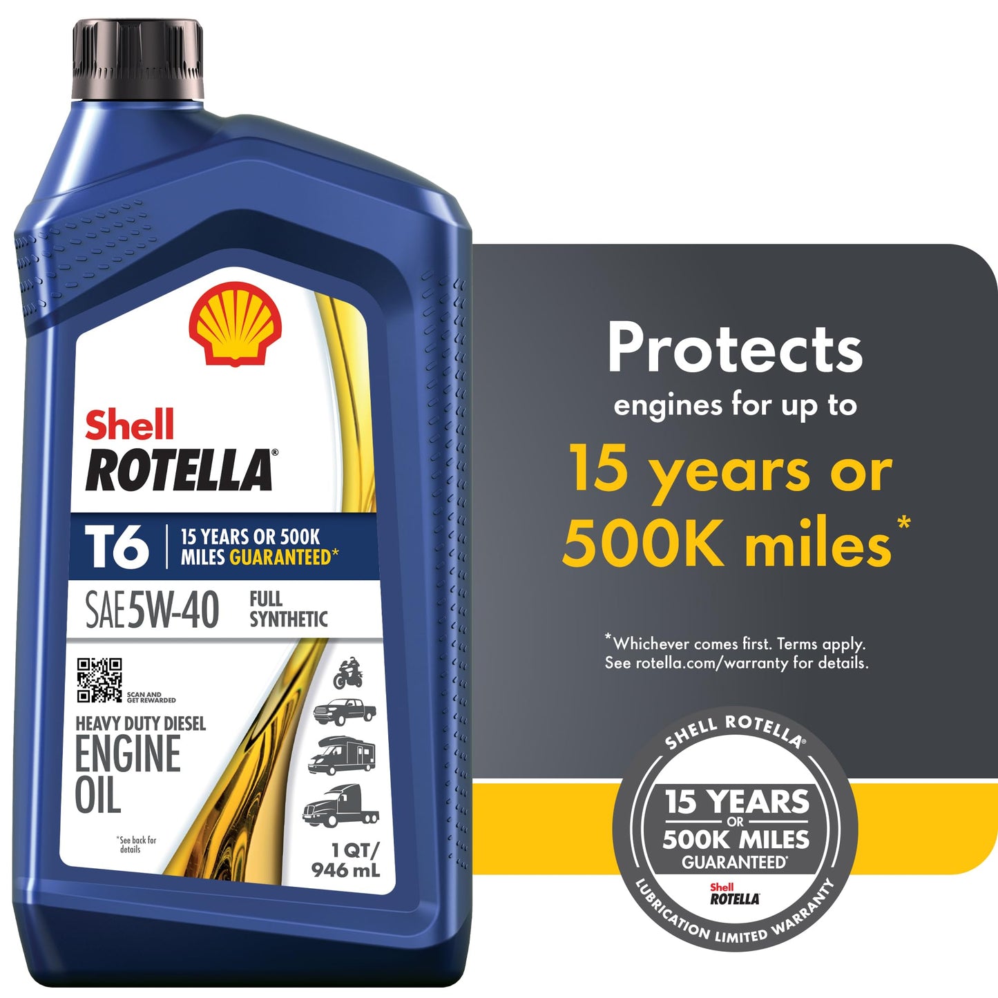 Shell Rotella T6 5W-40 Diesel Engine Oil, 1 Quart (Case of 6)