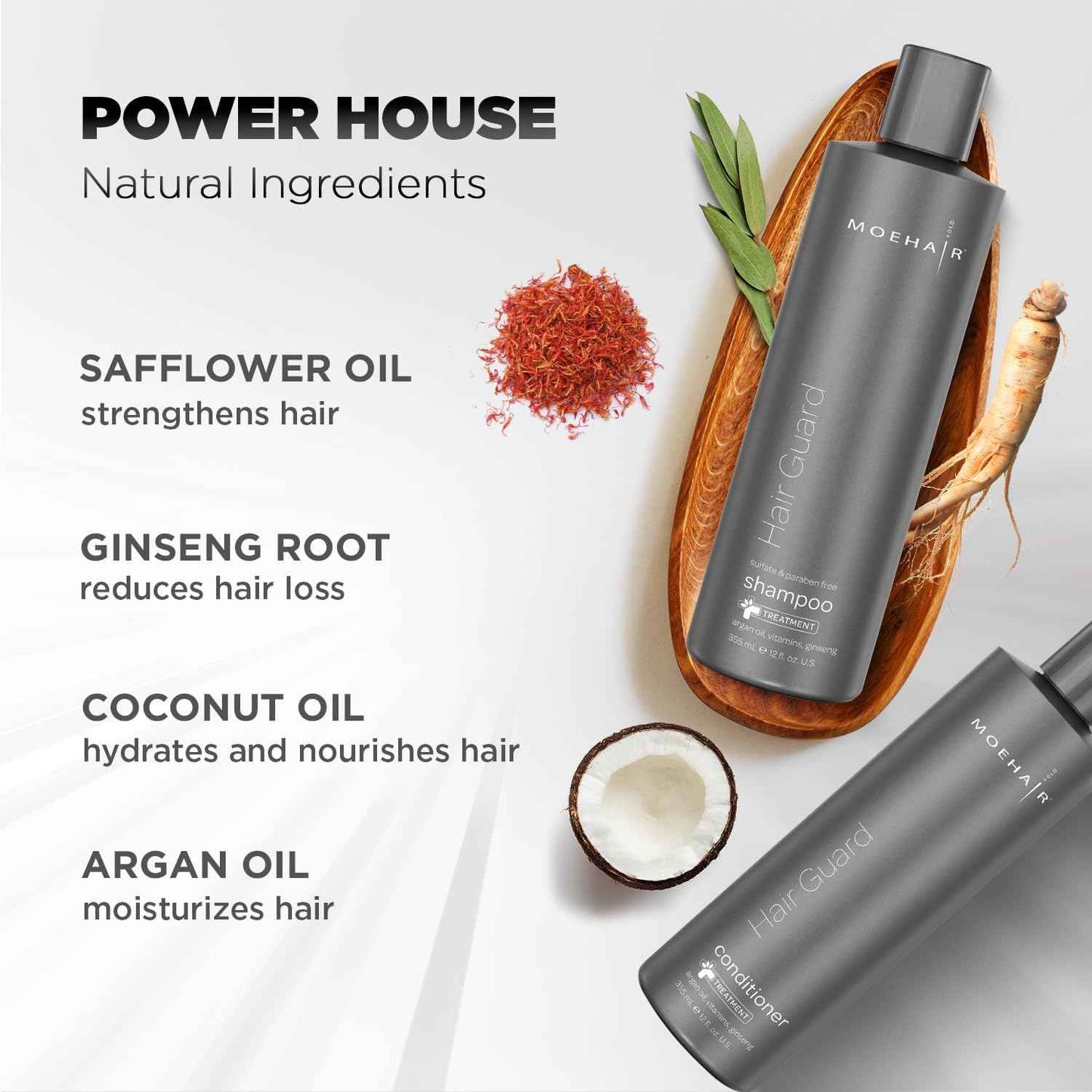 MOEHAIR Hair Guard Shampoo and Conditioner for Hair Loss | Hair growth shampoo and conditioner for women & men |Thickening Shampoo for thinning hair and hair loss| Sulfate and Paraben Free|12 Fl Oz