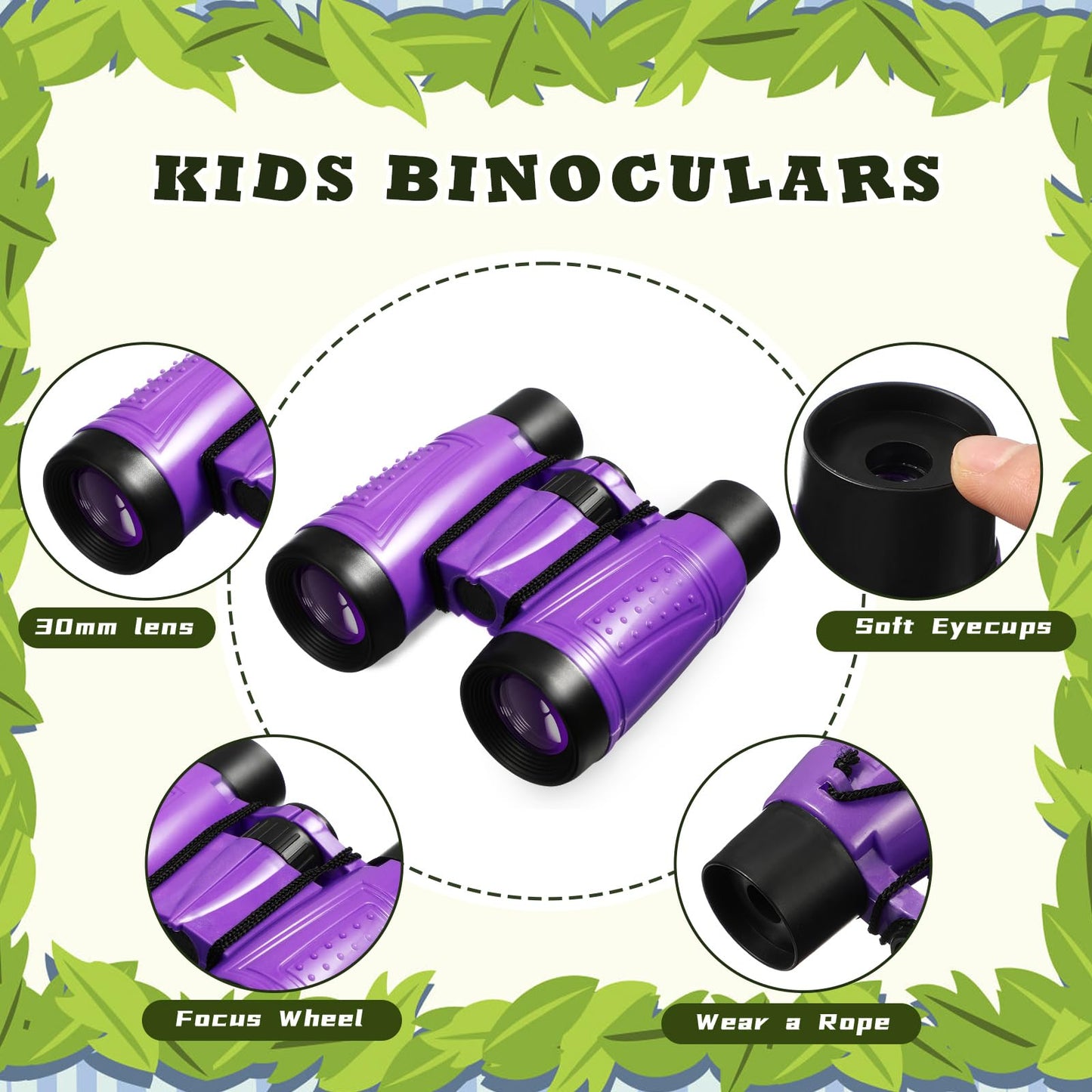 Libima 24 Pcs Binoculars for Kids Educational Compact Kids Binoculars with Neck String Toddler Binoculars for Boys Girls Learning Bird Watching Camping Hiking Travel Safaris Birthday Gifts (Purple)