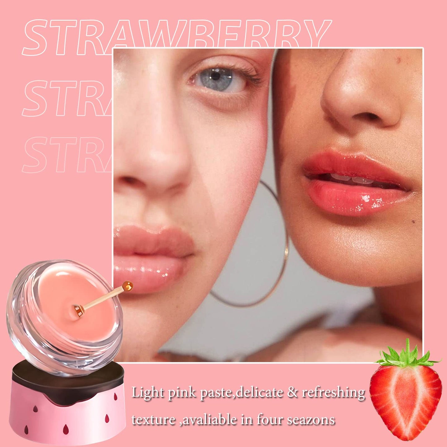 Bee Lip Balm Honey Pot, Strawberry & Honey Moisturizing Propolis Lip Mask, Hydrating & Prevention Dry and Cracked Lip Scrubs Exfoliator, Reduces Lip Lines (2Pcs Pink + 2Pcs Yellow)