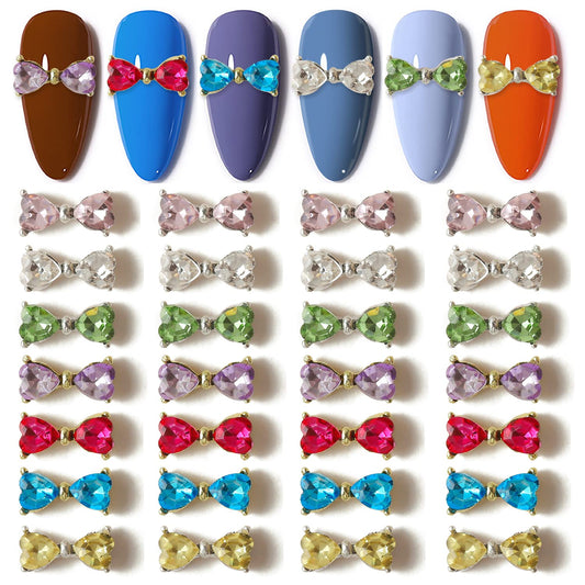 WOKOTO 28 Pcs Mix-Color 3D Bows Nail Charms 3D Nail Bows Rhinestones Crystals Gems 3D Bowknots for Nails Big Rhinestones for Nails Bowtie Charms for Acrylic Nails Designs Charms for Nail Art Studs