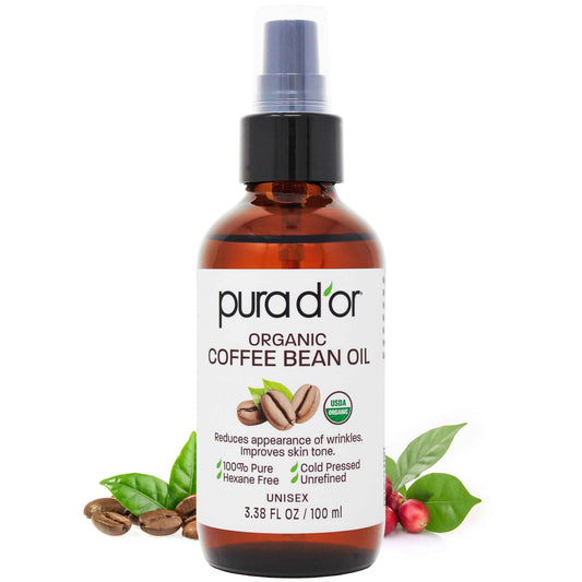 PURA D'OR 3.38 Oz ORGANIC Coffee Bean Oil - 100% Pure USDA Certified Premium Grade Natural Moisturizer, Cold Pressed, Unrefined, Hexane-Free Base Carrier Oil for DIY Skin Care For Men & Women