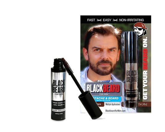 Blackbeard for Men Formula X Instant Mustache, Beard, Eyebrow and Sideburns Color - Fast, Easy, Men’s Grooming, Beard Dye Alternative, Dark Brown, 1 Pack