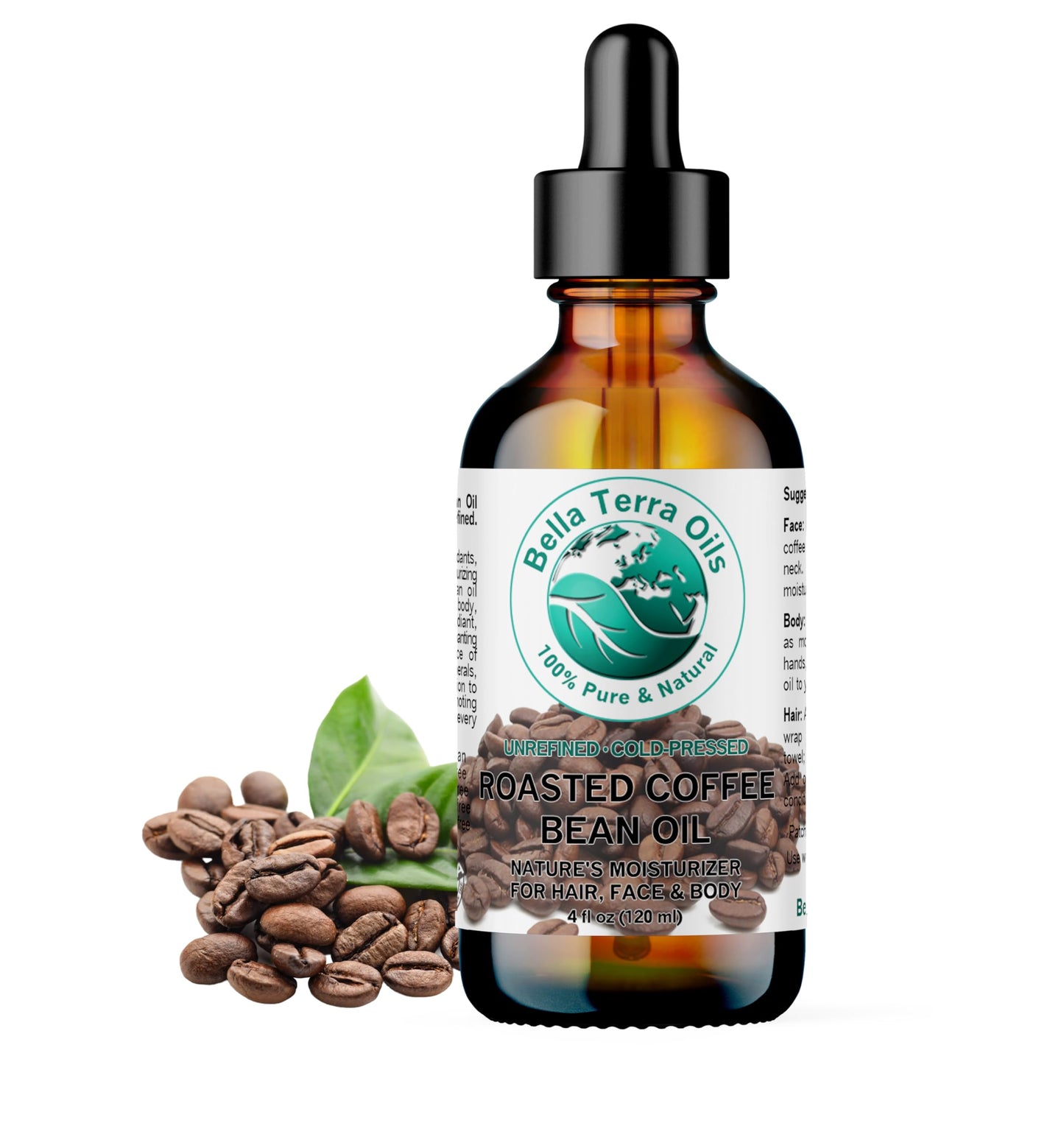 Bella Terra Oils - Roasted Coffee Bean Oil 4 oz - Dive into the Heart of Coffee Extract, Boosted with Essential Fatty Acids, A Luxurious Experience