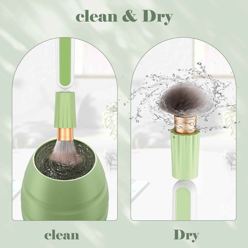 Electric Makeup Brush Cleaner Machine -15000RPM Fast Deep Cleaning and Dry Make Up Brushes Efficient Cleaning with Storage Cas, Portable Spinning Washer, Gift for Women-Green