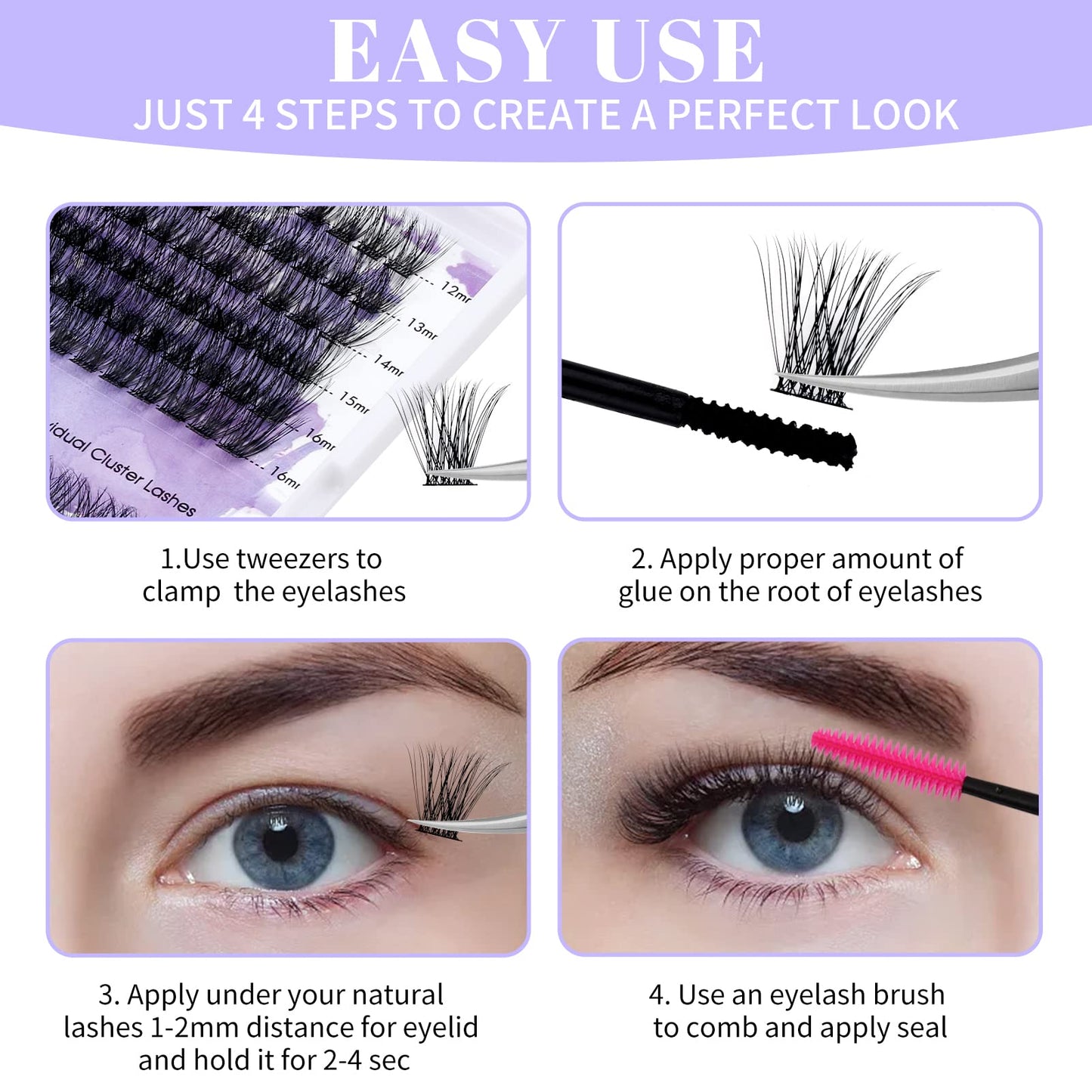 Individual Eyelashes Lash Clusters C/D Curl DIY Eyelashes Wide-stem Lash Clusters 12-16mm Thin Band Cluster Lashes Soft and Wispy Clusters Comfortable Lash Clusters（Hybrid/Volume-0.07C, 12-16mm Mixed）