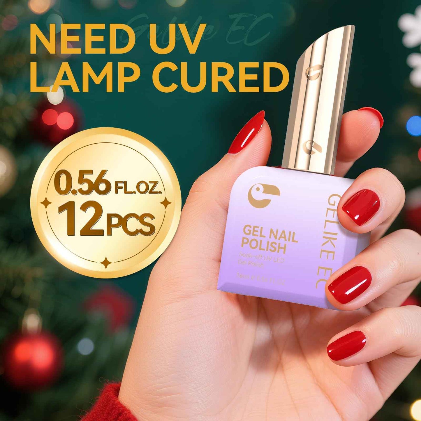 Gelike EC Christmas Gel Polish Set: Highly Pigmented Gel Nail Polish with Hema Free Base Top Coat and Greeting Color Cards 12pcs 16ML Big Bottle for Young Women - Festival Gift & DIY at Home