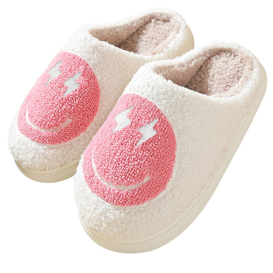 FACAXEDRE Retro Smile Face Slippers, Smile Slippers for Women, Slippers Women Unisex Fluffy Soft and Comfy, Cute Cushion House Plush Slipper for Men Pink 5-6