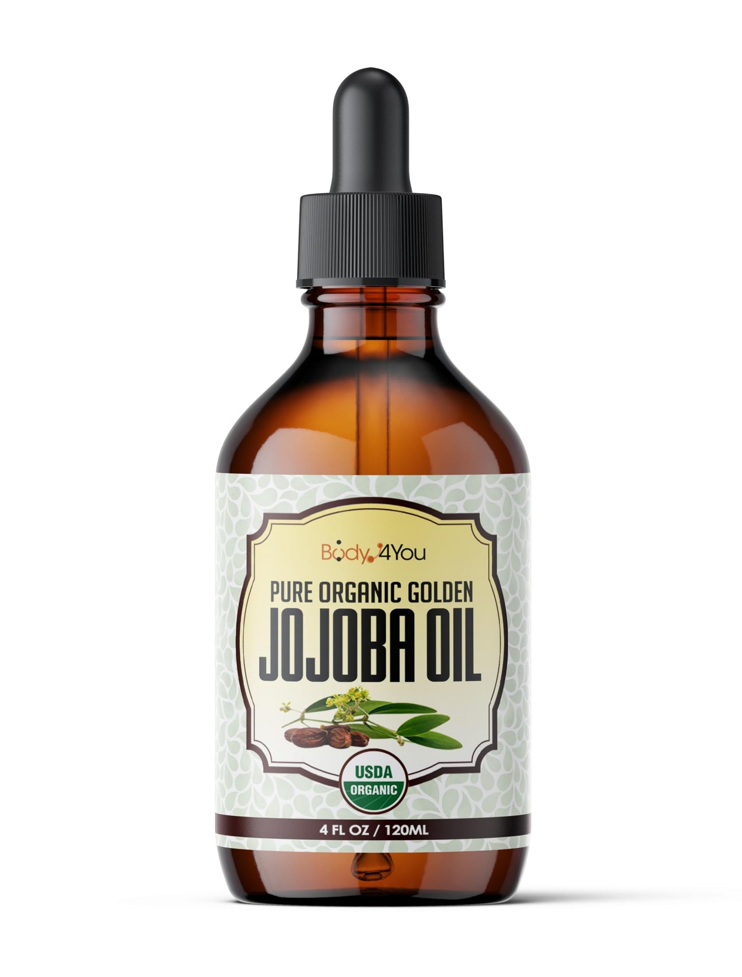 BodyJ4You Organic Jojoba Oil - Moisturise Hair Soothe Skin Protect Restore Healthy Glow - USDA 100% Pure Natural Unrefined Conditioner Wax - Unisex All Hair Types - Dropper Cap 4 Fl Oz