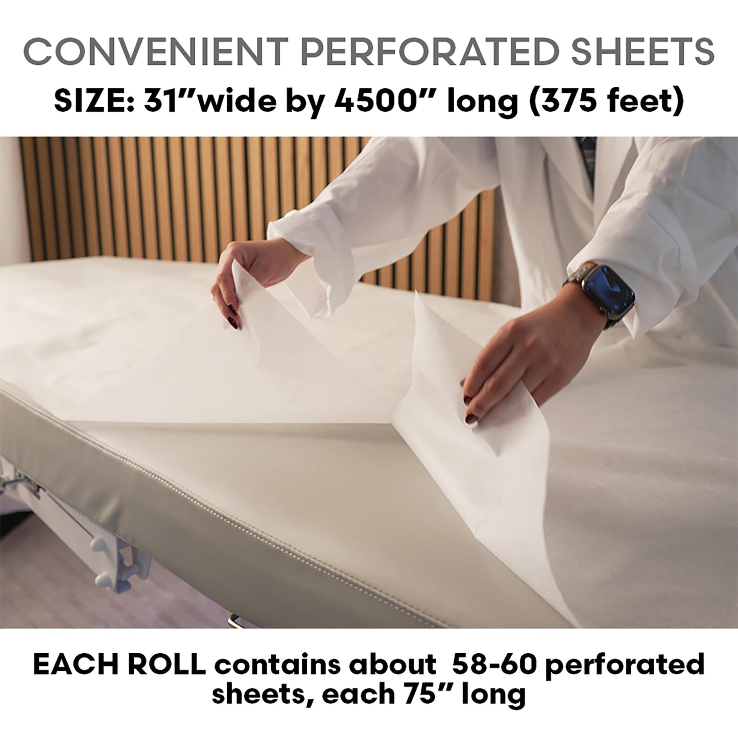 Skin Act® Jumbo Size Nonwoven Disposable Bedsheet (31" Wide X 375 Feet Long) Perforated Massage Table Sheet, Facial, Wax Chair Cover Sheet