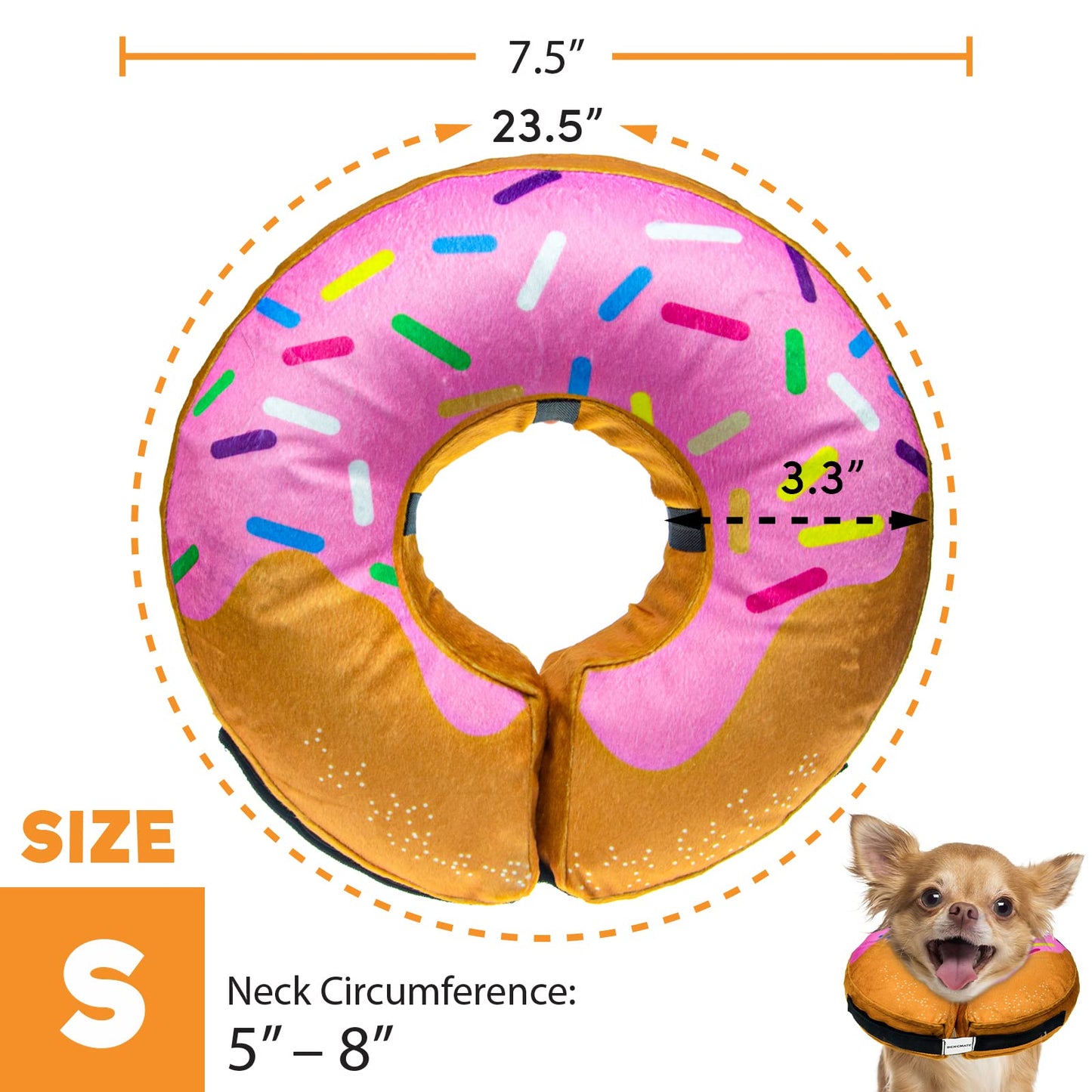 BENCMATE Protective Inflatable Collar for Dogs and Cats - Soft Pet Recovery Collar Does Not Block Vision E-Collar (Small, Donut-Strawberry)