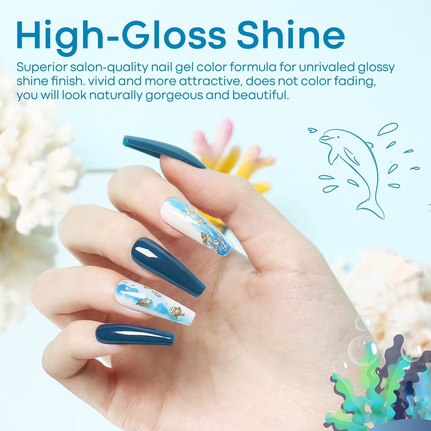 modelones Blue Gel Nail Polish - 6 Colors Blue Gel Polish Summer Sky Blue Barely Pink Nail Polish Soak Off Dark Navy Blue Gel Nail LED Gray Blue Nail Art French Manicure DIY Home Salon Gifts for Women