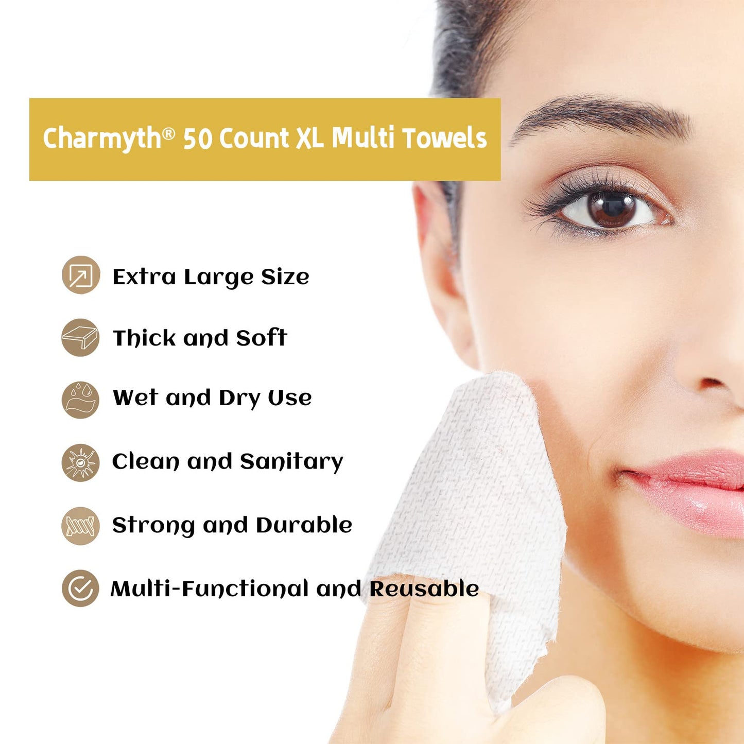 Charmyth Disposable Face Towel, Clean Face Tissue Skin Towel XL, Extra Thick Soft Disposable Makeup Remover Dry Wipes, Organic Cruelty Free and Degradable Clean Towel for Sensitive Skin