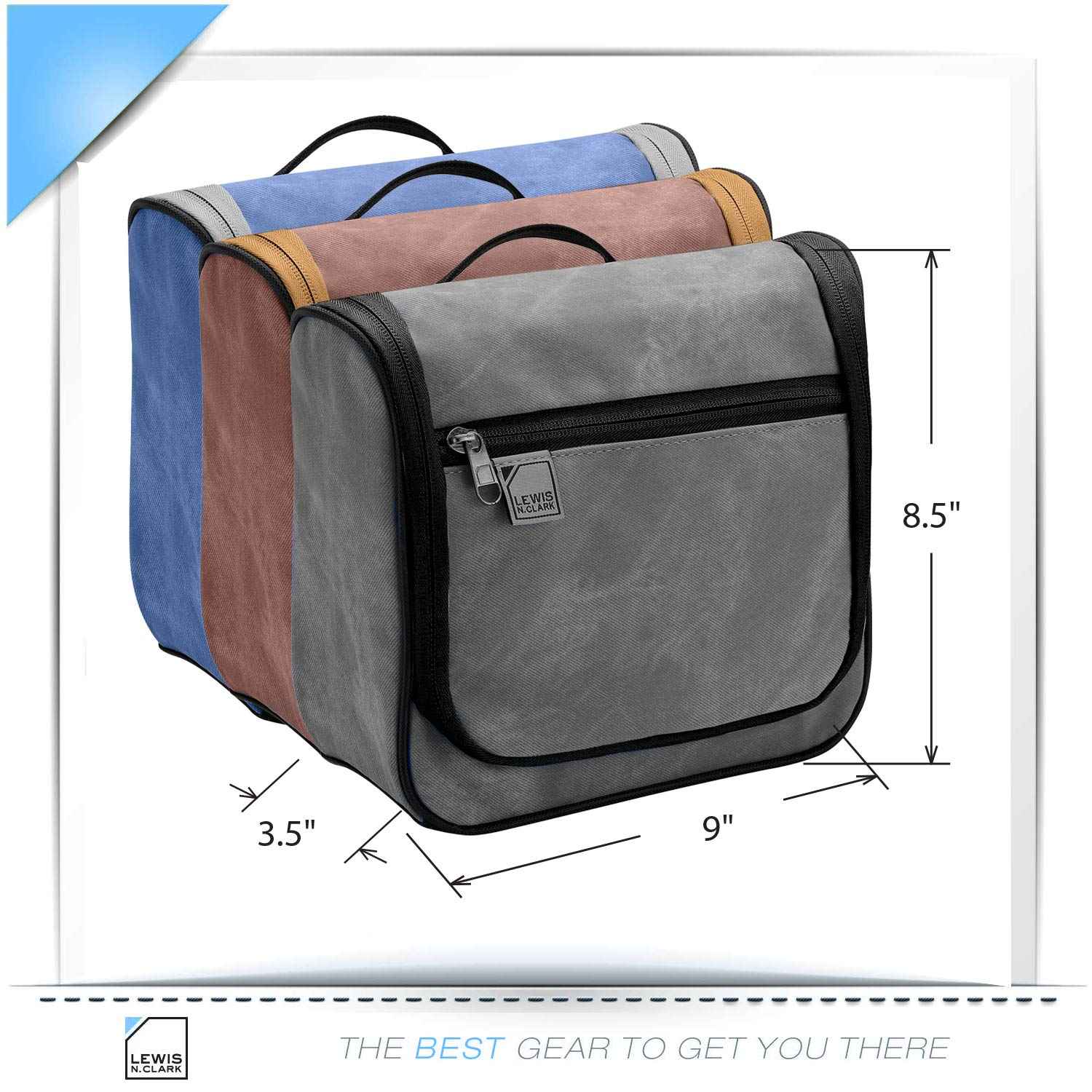 Lewis N. Clark Brushed Twill Hanging Toiletry Kit Bag for Travel Accessories, Shampoo, Cosmetics + Personal Items, Gray