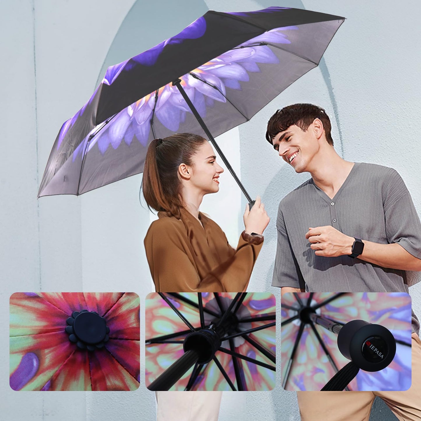 SIEPASA Windproof Travel Compact Umbrella-Automatic Umbrellas for Rain-Compact Folding Umbrella, Travel Umbrella Compact, Small Portable Windproof Umbrellas for Men Women Teenage. (Water Lily)