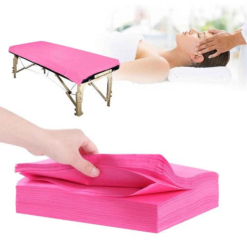 50Pcs Massage Table Sheets, 31''x71'' Waterproof Disposable Bed Sheets, Non-Woven Fabric Massage Table Cover, Breathable Protector Bed Cover for Massage Therapy Tattoo Beauty Salon (Pink50pcs)