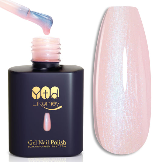 YTD Likomey Gel Nail Polish,15ml Pearl Bright Light Pink Glitter Soak Off UV Nails Gel,Pearlescent Shimmer Shiny Sparkly Salon Home DIY UV Manicure Nail Art Varnish,SF433