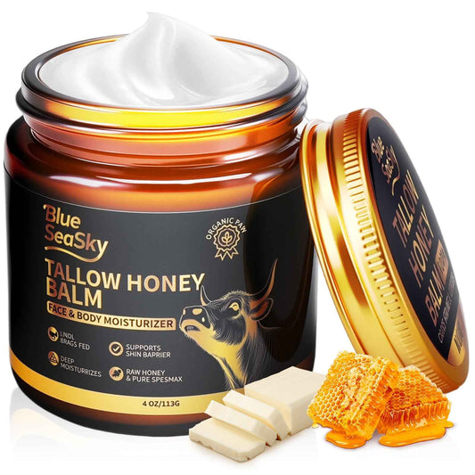 Upgraded Beef Tallow for Skin Handmade Whipped Organic Grass-Fed Tallow Balm with Raw Wild Honey for Eczema & Rosacea,Non-Comedogenic Face,Body Moisturizer for Dry, Sensitive Skin - 4oz Unscented