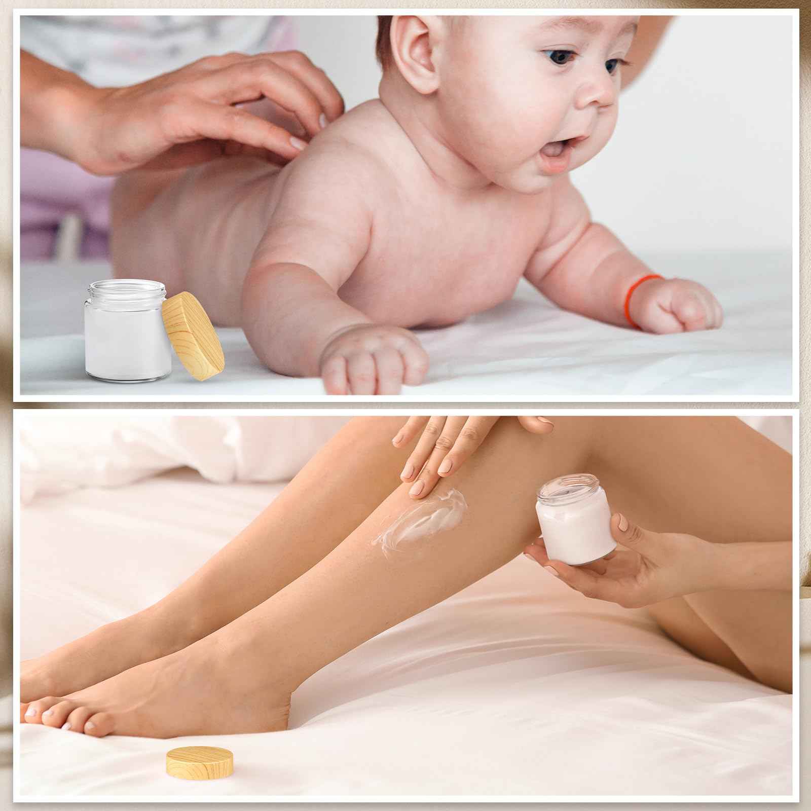 Norme 12 Pcs 4 oz Glass Jars with Lids Empty Small Glass Containers and Inner Liners Reusable Cosmetic Jars Round Airtight Bottles with Plastic Woodgrain Lids for Travel