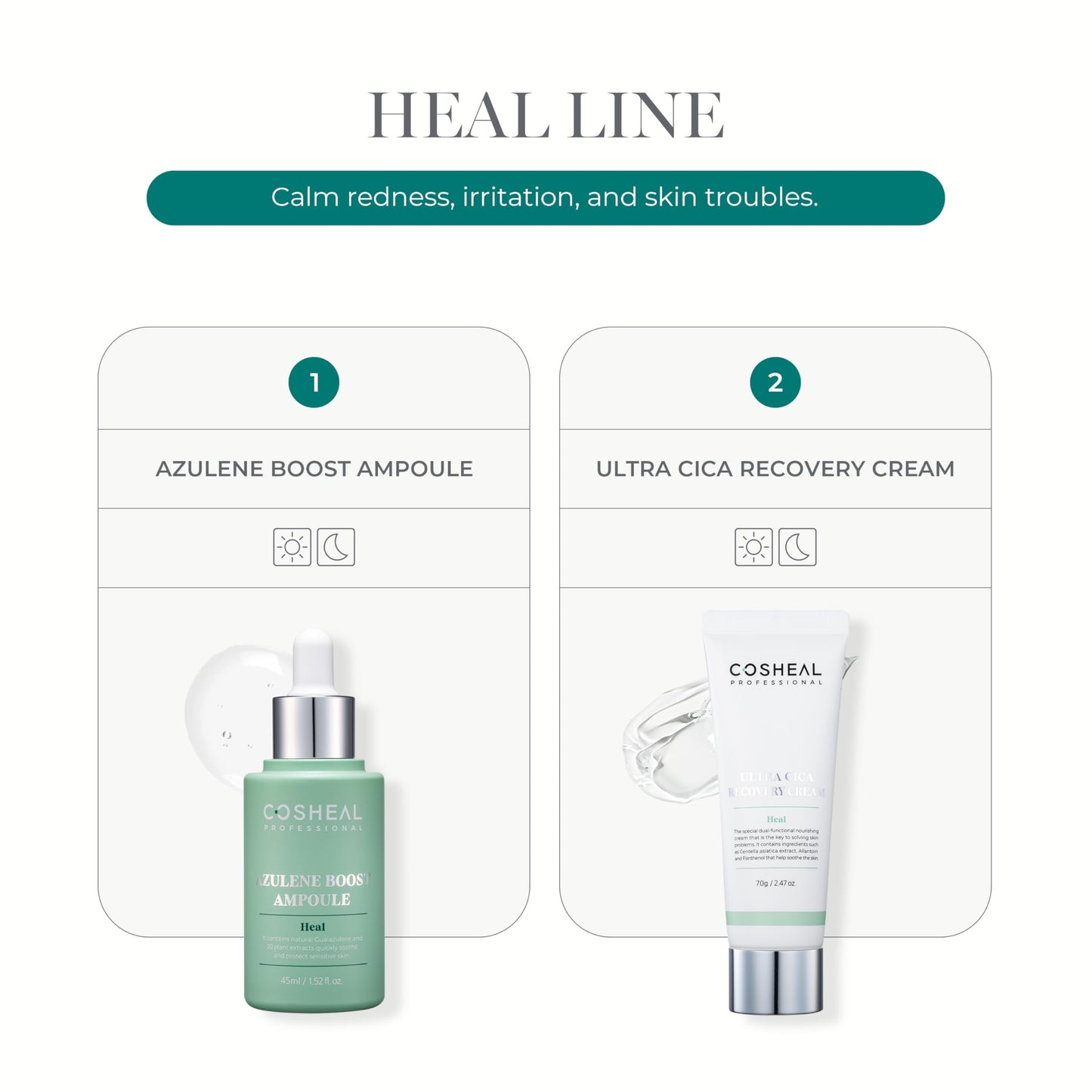 COSHEAL Azulene Boost Ampoule 1.52 fl oz, Calming & Soothing Serum with Guaiazulene, Centella Asiatica & Botanical Extracts, Hydrates Sensitive Skin, Korean Skin care