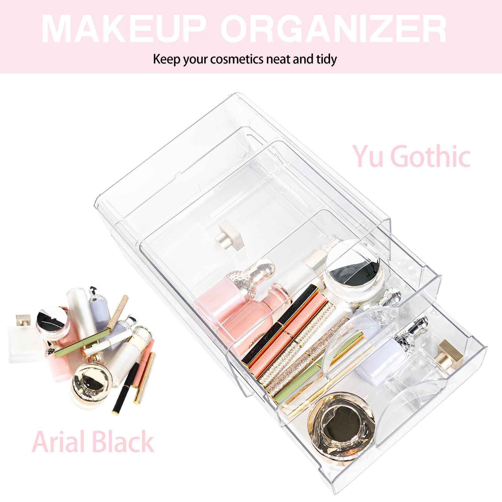 Clear Stackable Storage Drawers,Acrylic Makeup Drawer Organizer with 2 Drawers,Stackable Storage Bins for Skincare,Cosmetics,Beauty Supplies,for Vanity,Bathroom,Kitchen Countertop,Pantry Organization