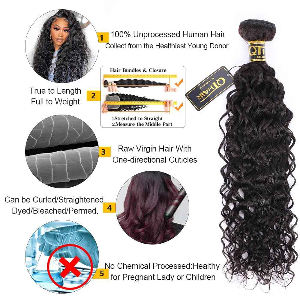 QTHAIR 16A Water Wave Human Hair Bundles Brazilian Virgin Water Wave Curly Human Hair 1 Bundle 100g Unprocessed Human Hair Extension for Black Women