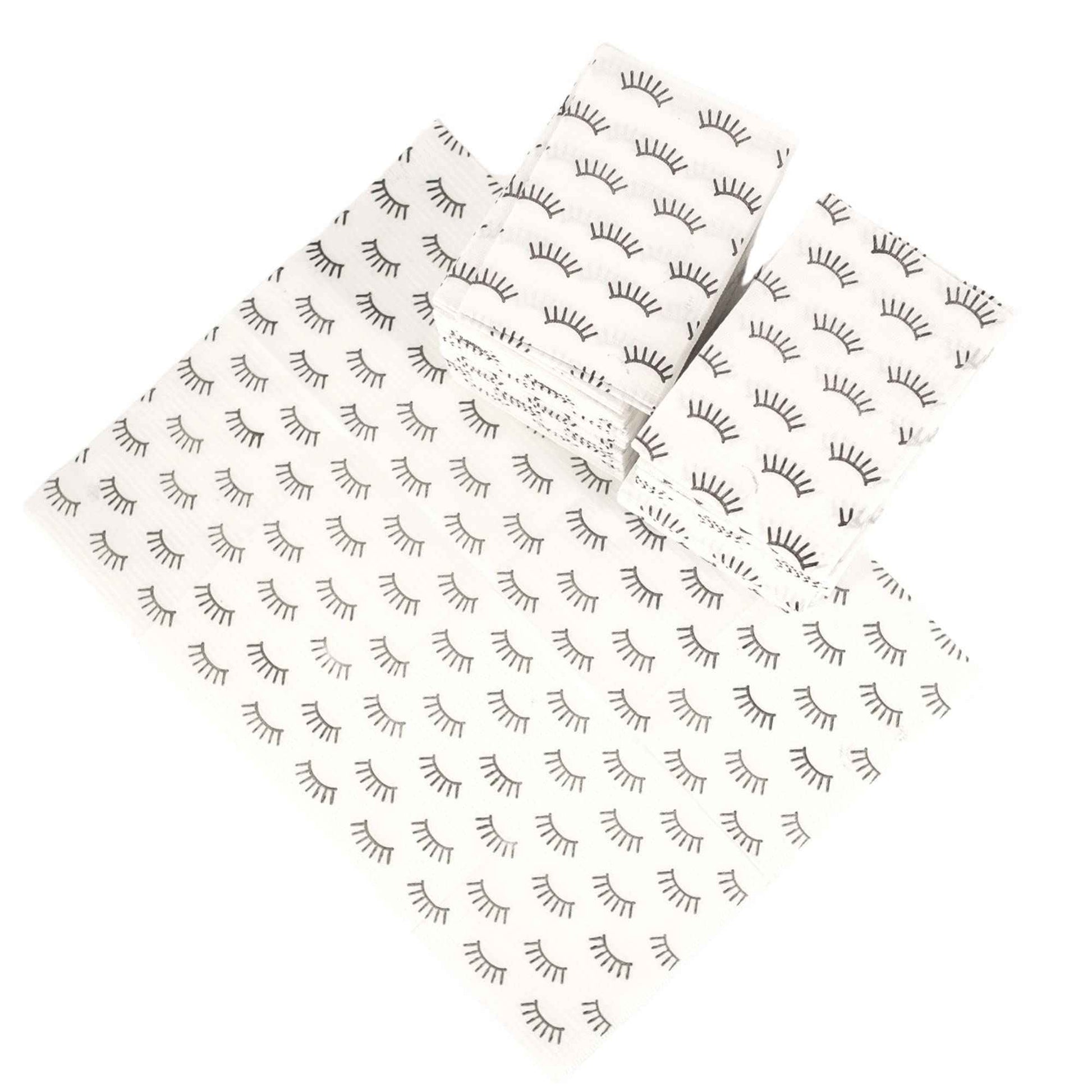 Disposable Lashing Dental Bib | 125 Pack | Size 13x18" inches | Eyelash Extension Supplies | White Bib with Simple Lash Print Design