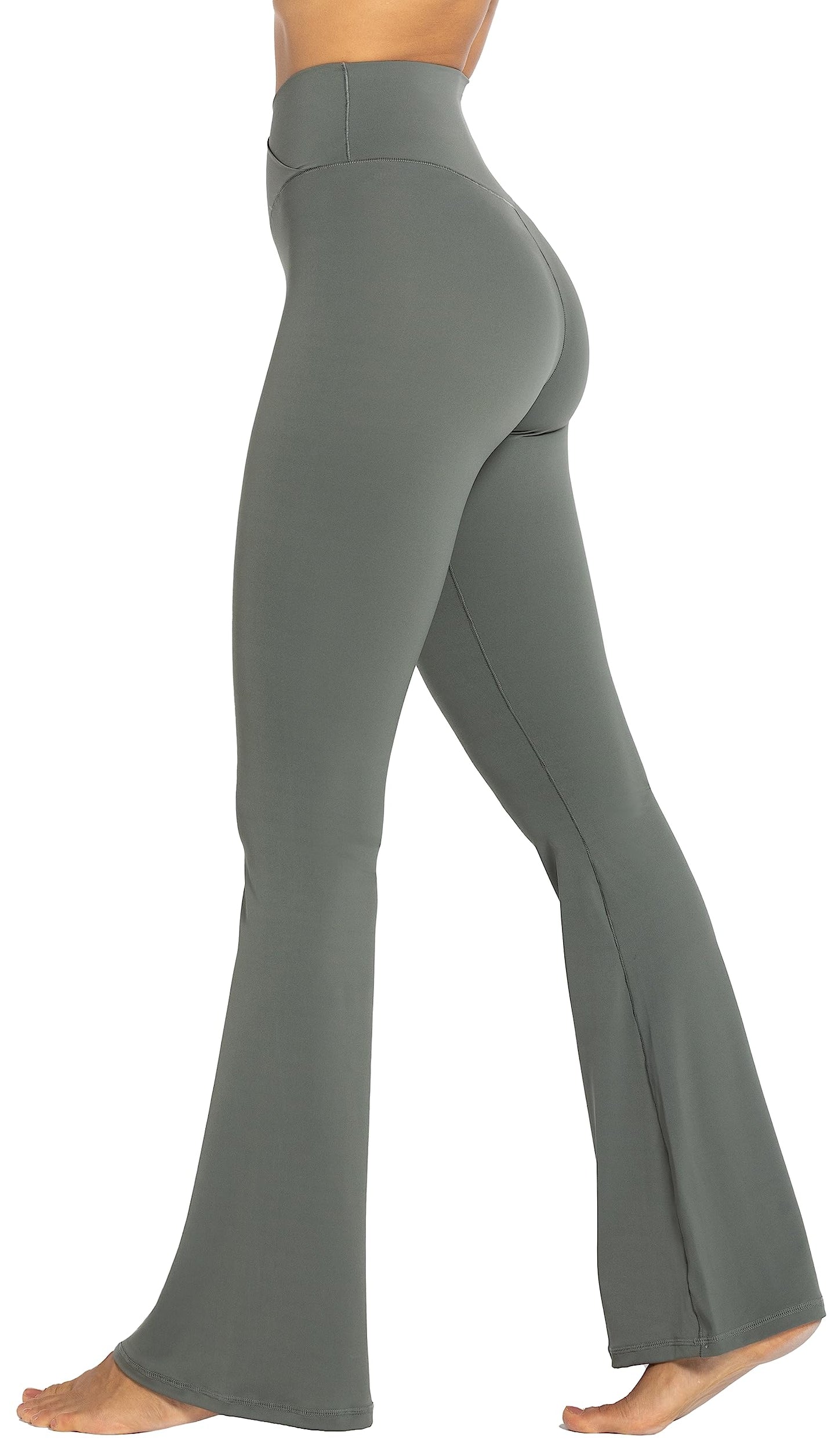 Sunzel Flare Leggings, Crossover Yoga Pants for Women with Tummy Control, High-Waisted and Wide Leg Grey