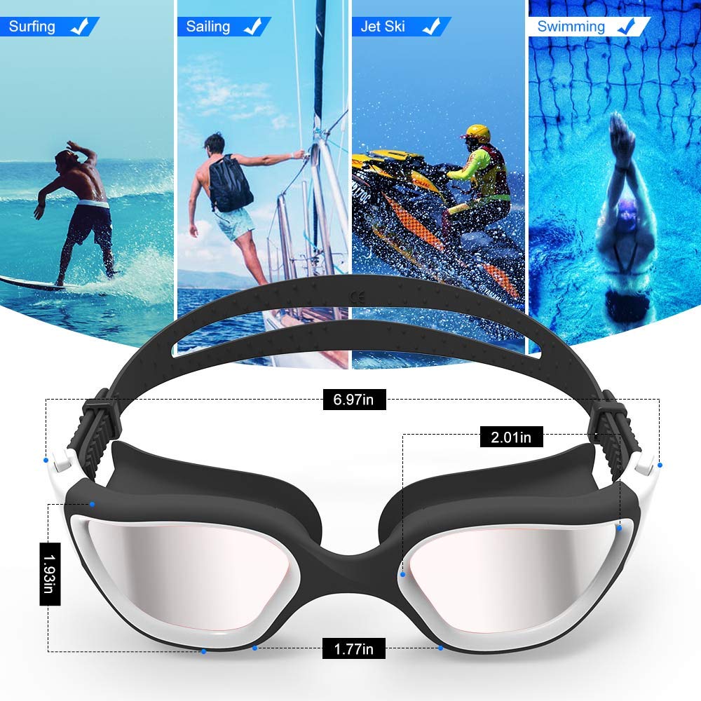 ZIONOR Swim Goggles, Upgraded G1 Polarized Swimming Goggles UV Protection Anti-fog Adjustable Strap for Men Women Adult Indoor or Outdoor (Polarized Mirror Silver Lens)