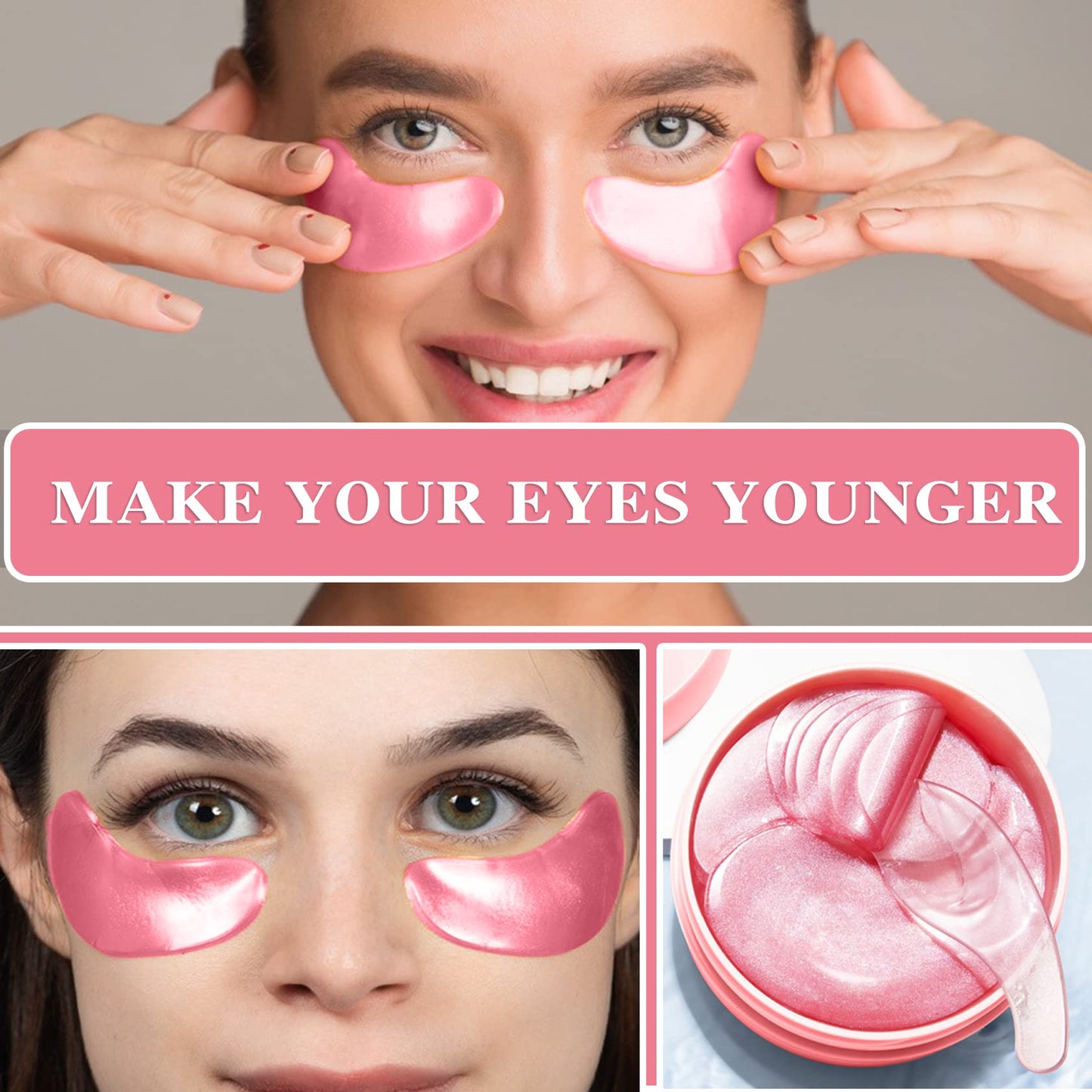 Fusang Under Eye Patches for Puffy Eyes & Dark Circles Treatments- 30 Pairs - Moisturizing Eye Mask for Reducing Fine Line,Hydrating Under Eye Pads,Improve Smooth Wrinkles and Under Eye Bags(Pink)