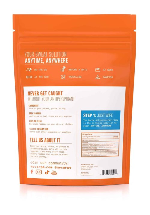 Carpe On-the-Go Antiperspirant Underarm Wipes (Pack of 2 Boxes) for Sweat Blocking, Deodorizing, and Cleansing When You're On the Move - 30 Residue Free, Individually Wrapped Wipes