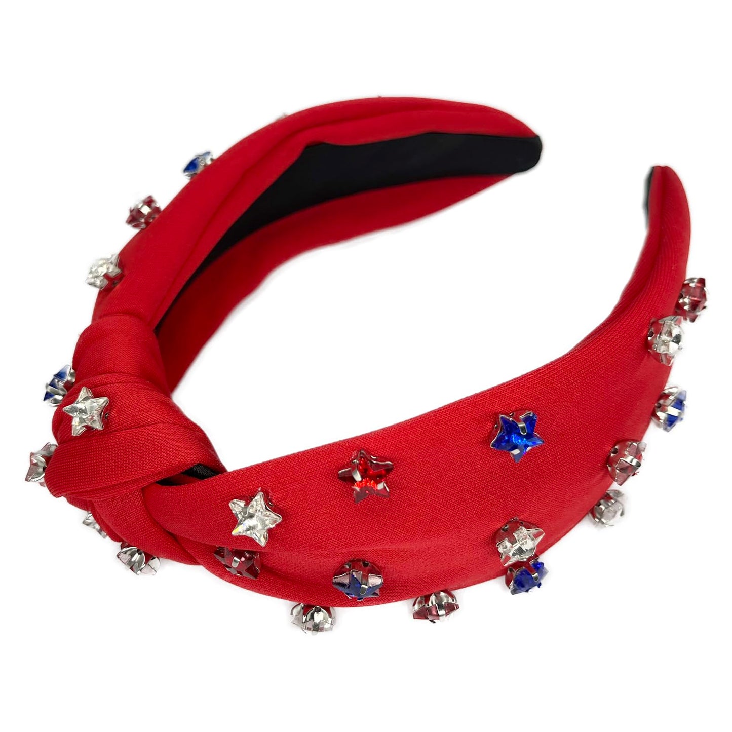 SZJULR 4th of July Headband Pearl Crystal Knotted Women Star Rhinestone Hairband American Flag Wide Blue White Red Patriotic Fashion Holiday Top Knot Independence day Headbands