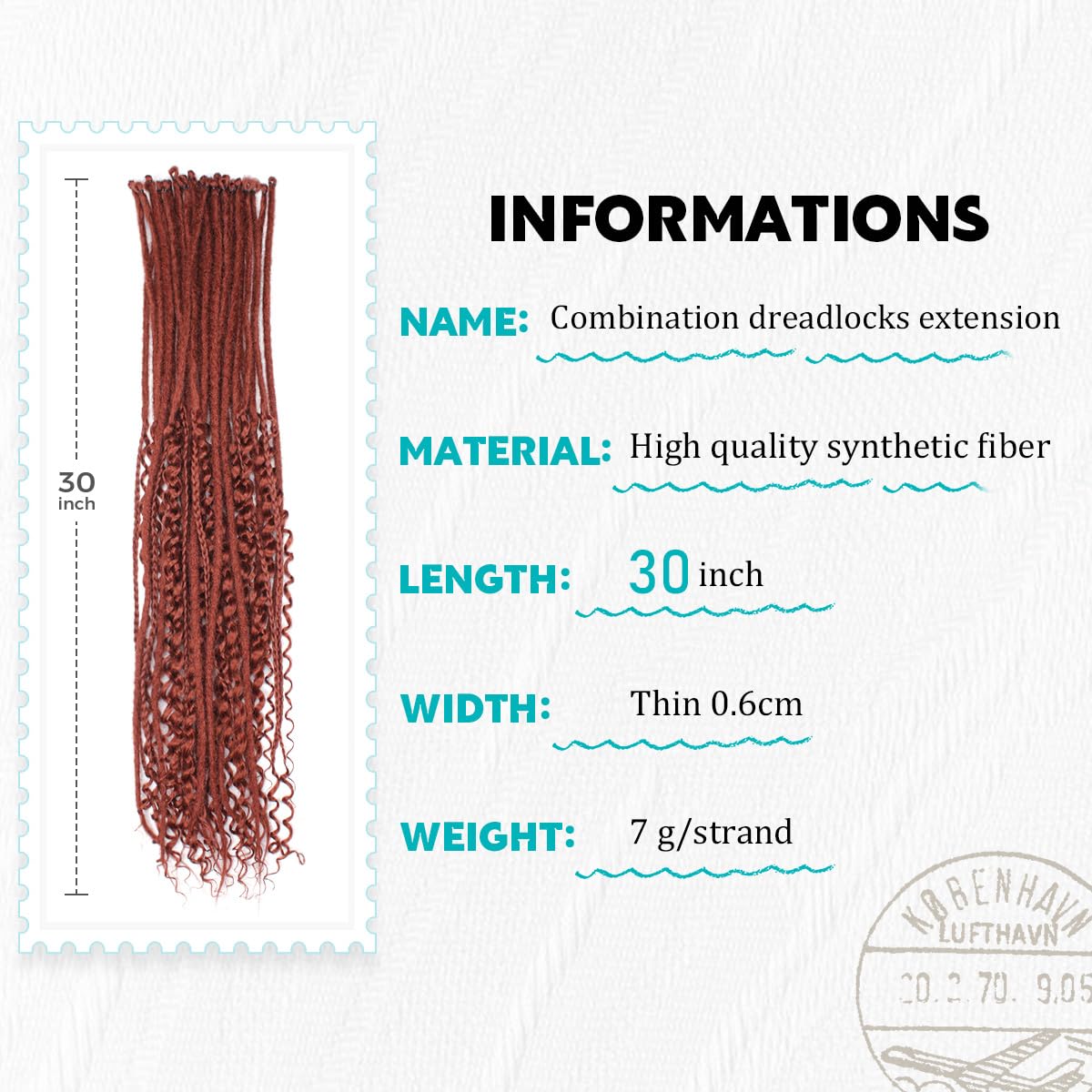 Quiduis 30 Inch 30 Strands SE Dreadlock Extensions,3 In 1 Mixed Synthetic Dreads Extensions,Maroon Red Curly&Straight&Boho Single Ended Dreads Extensions Hippie Style Dreadlock for Women…