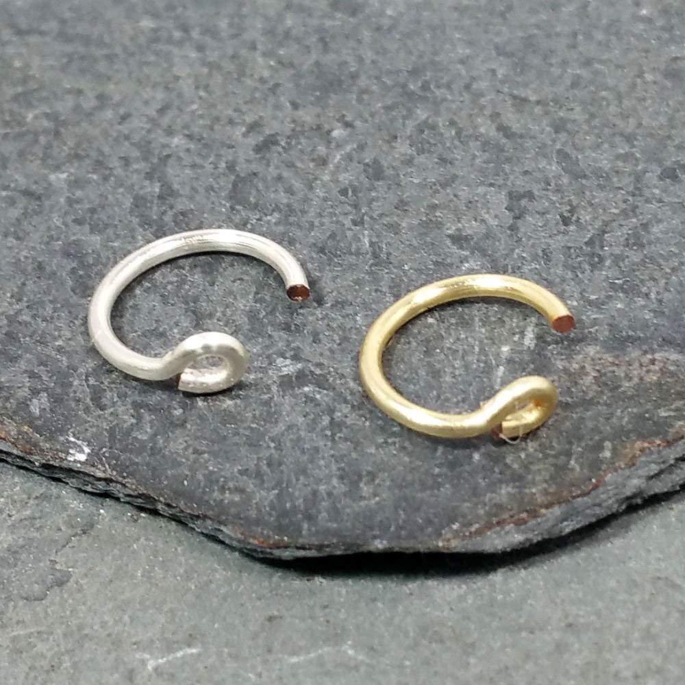 Set of 2 Fake Clip On Nose Rings 20g - Gold and Silver Tone Tiny Faux Piercing Hoops - No Piercing Needed