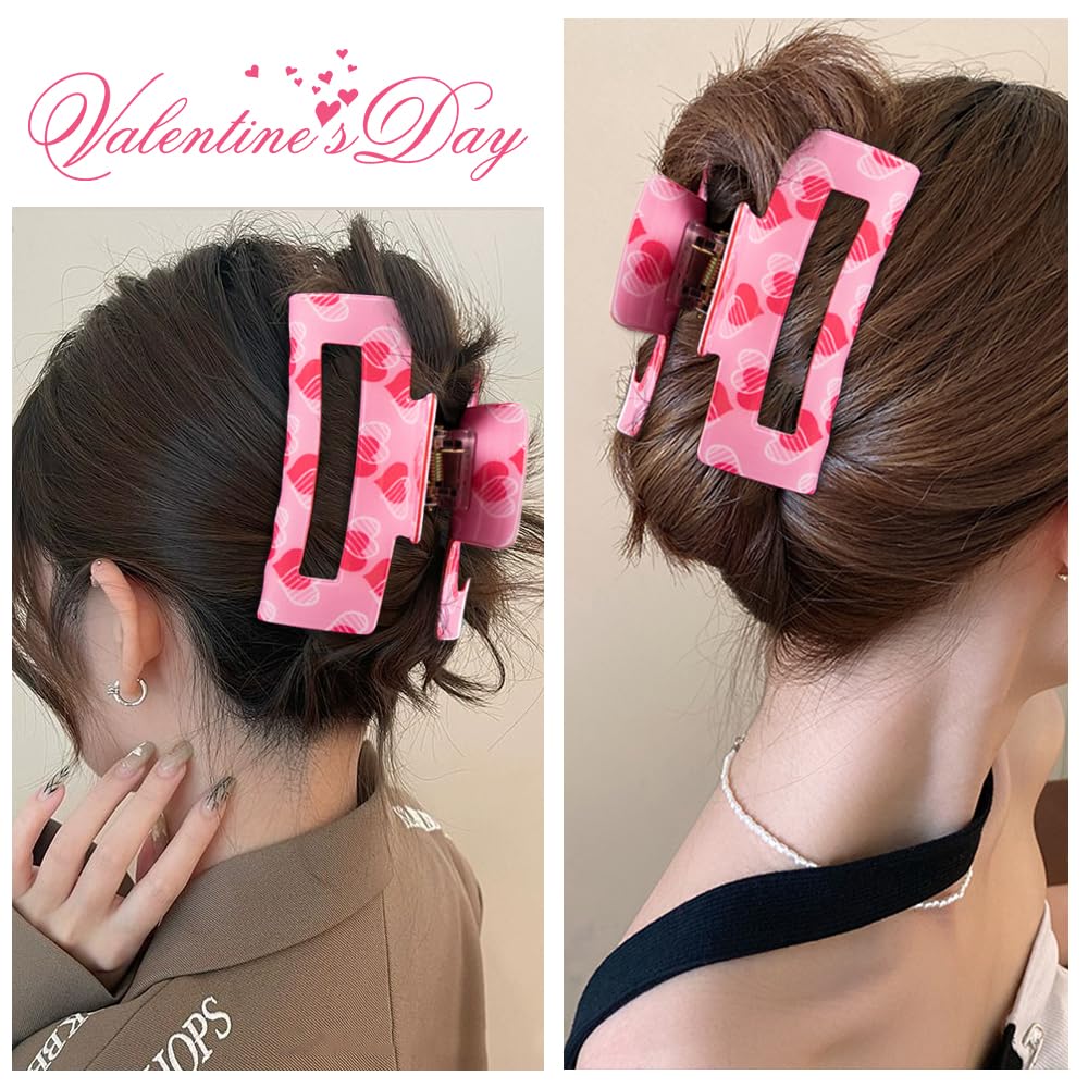 Valentine Pink Heart Hair Claw Clips for Women French Tip White Heart Large Hair Clips for Thick Hair Hair Barrettes Accessories Valentine's Day Hair Clamp Decorations Gift for Girls