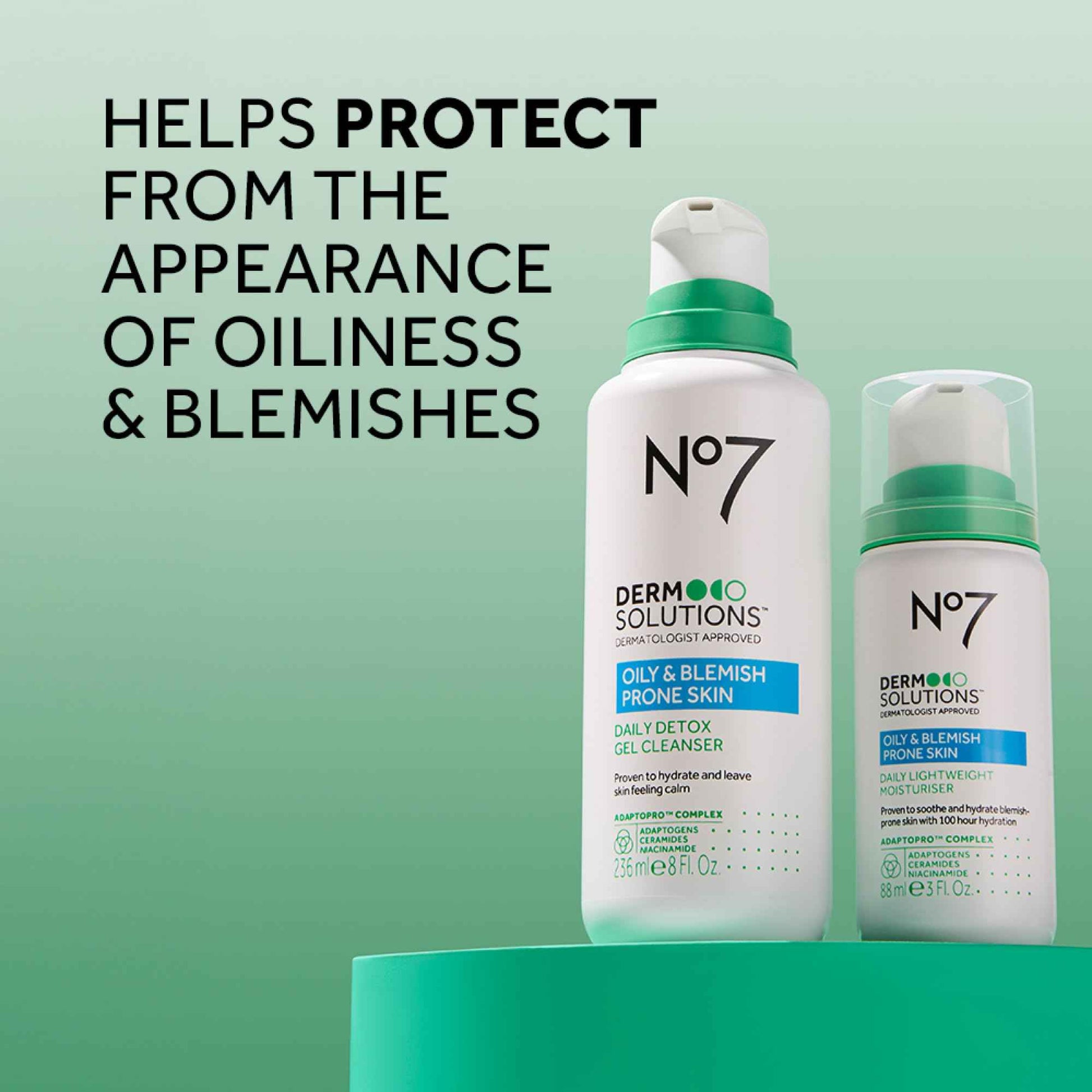 No7 Derm Solutions Daily Detox Foaming Face Wash & Lightweight Face Moisturizer - With Ceramides, Niacinamide & Adaptogens To Maintain Moisture Barrier - For Oily & Blemish-Prone Skin (2-Item Bundle)