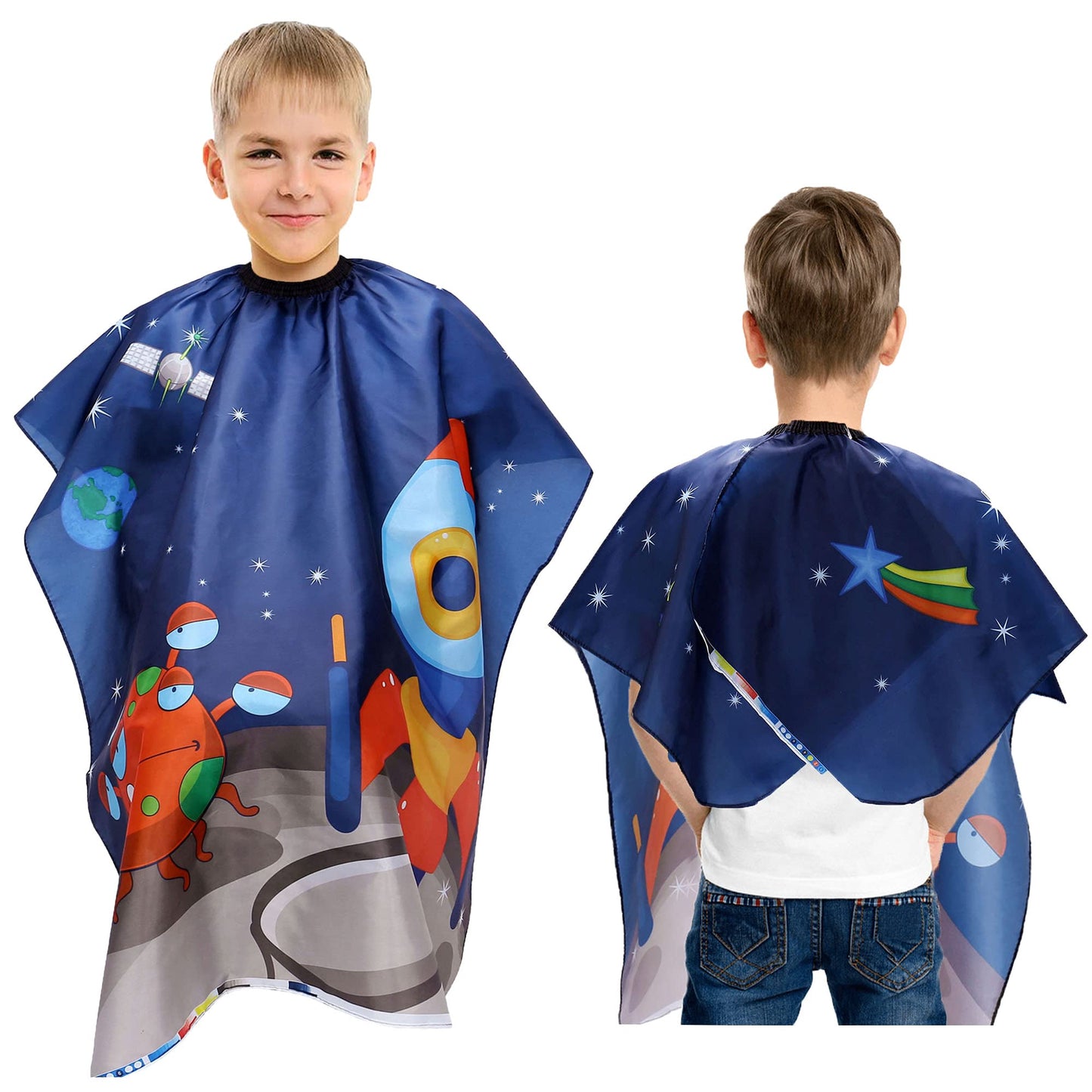 Aethland Kids Haircut Cape, Hair Cutting Cape for Kids & Adults - Professional Waterproof Barber Cape Salon Cape Cloak for Hair Stylist (Space Rocket)