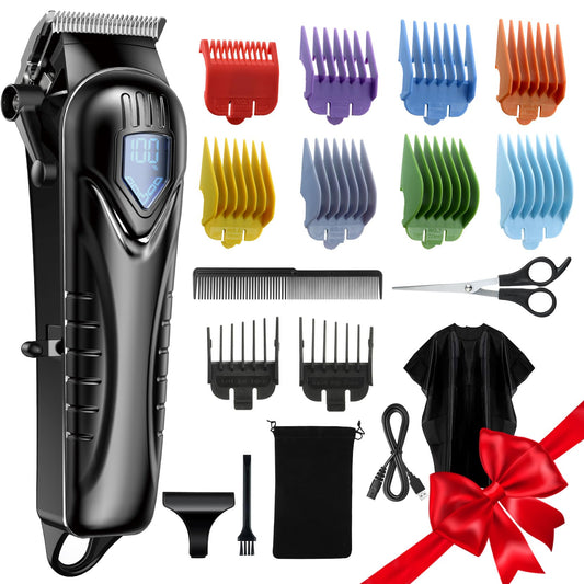 Hair Clippers for Men&Women, 5 Hours Cordless Hair Cutting Kit with 10 Combs, LED Display, Low Noise Professional Beard Trimmer Barber Clippers Hair Cutting Kit with Scissors, Cape (2-Black)