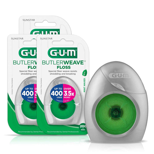 GUM ButlerWeave Woven Dental Floss, Shred Resistant Waxed Floss, Mint Flavored, 1 Count (Pack of 3)