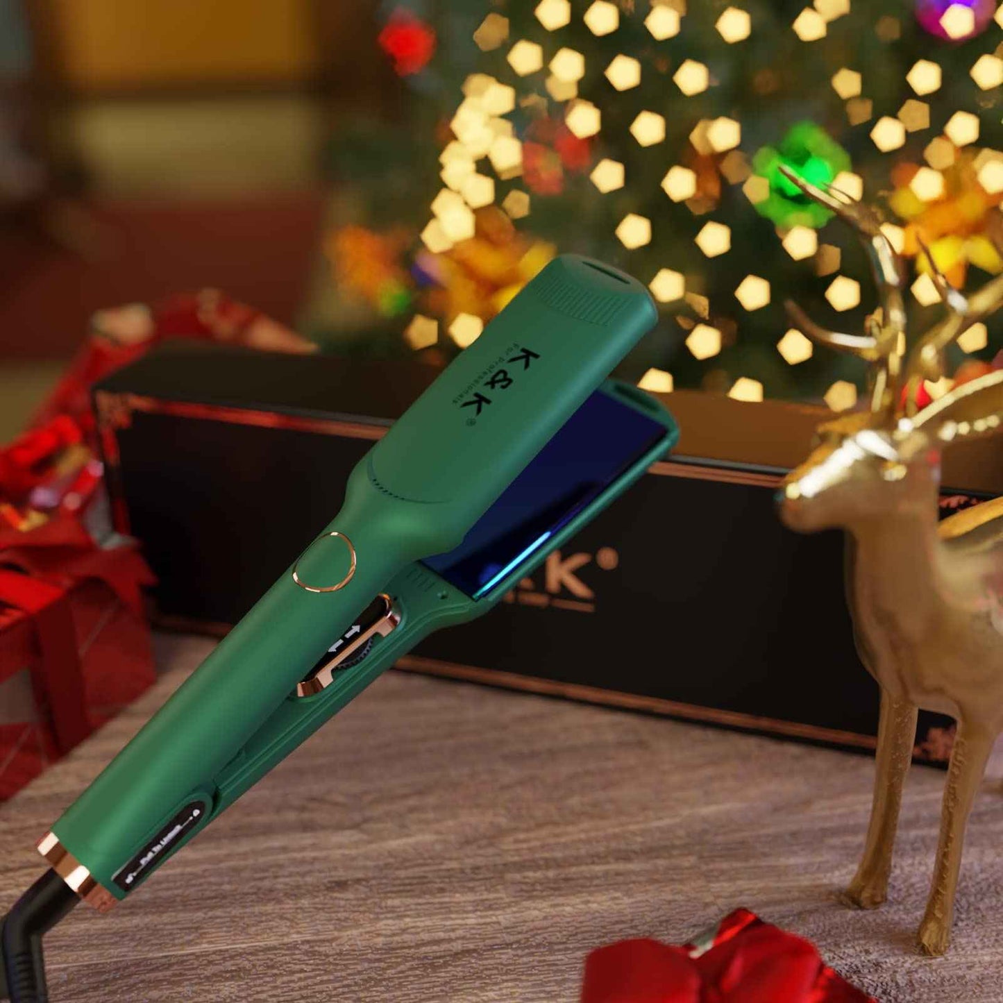 K&K Hair Straightener with LED Display Adjustable Temperature 1.5 Inch Wide Flat Iron for Thick Hair Tourmaline Titanium Dual Voltage 60min Auto Shut Off