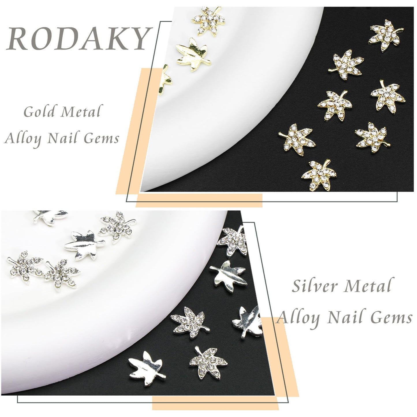 RODAKY Gold Maple Leaf Nail Charms 12 PCS Metal Alloy Nail Art Charm 3D Leaf Shape Nail Gems with Rhinestones Shiny Nail Jewelry for Women Manicure Crafts DIY Design Nail Decoration