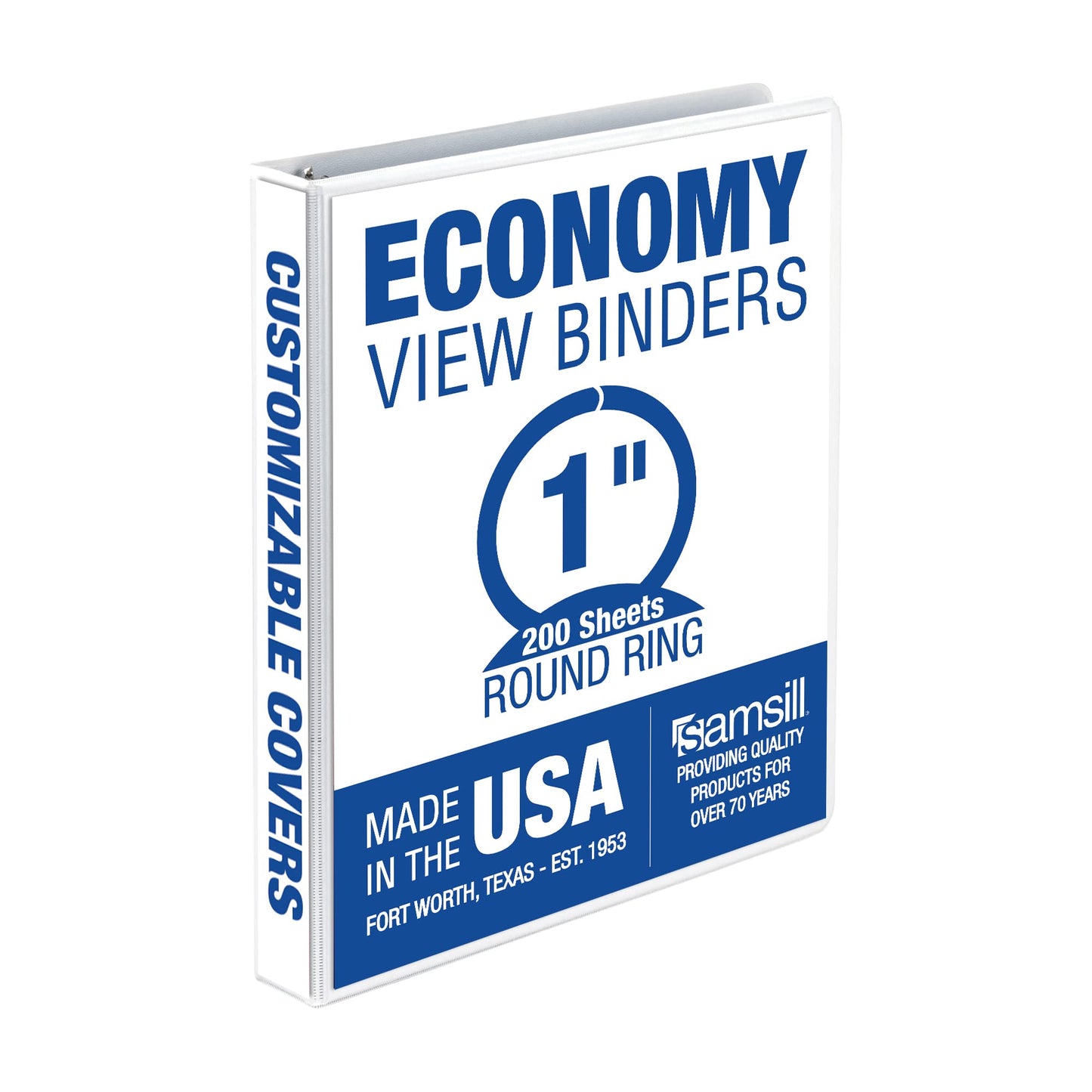 Samsill Economy 1 Inch 3 Ring Binder, Made in The USA, Round Ring Binder, Customizable Clear View Cover, White, (18537)